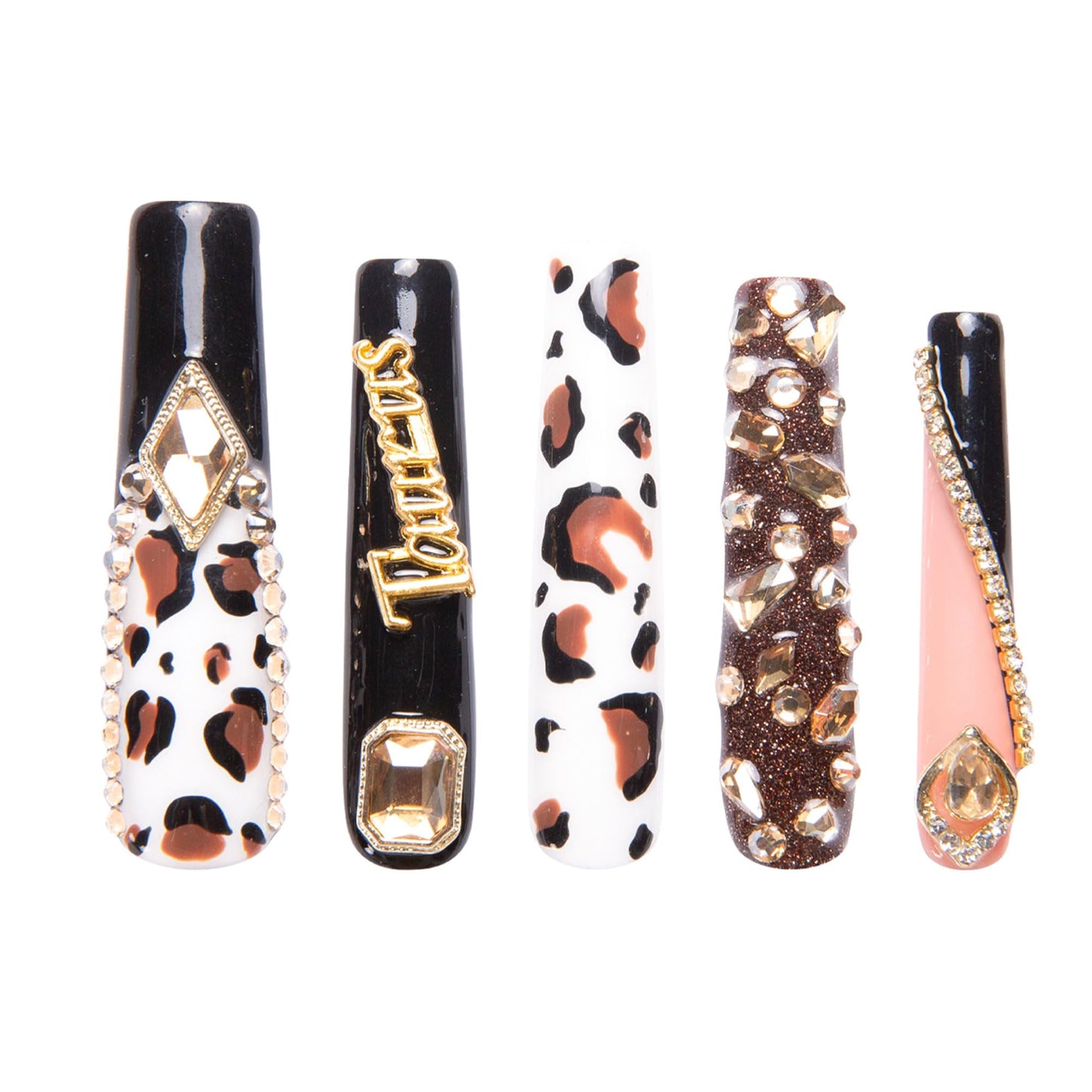 LOVFUL Press on Nails Taurus T | Handmade with Full Covered Crystals | Reusable Full Cover Nails | Square Long 2.2 in | H317-L
