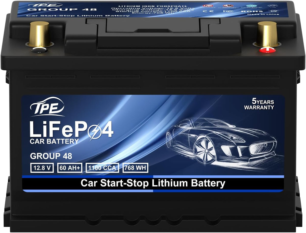 TPE Car Start-Stop Lithium Battery GROUP 48 12V 60AH Car Battery with 1100CCA – High-Performance Automotive Battery with 60 Months Warranty