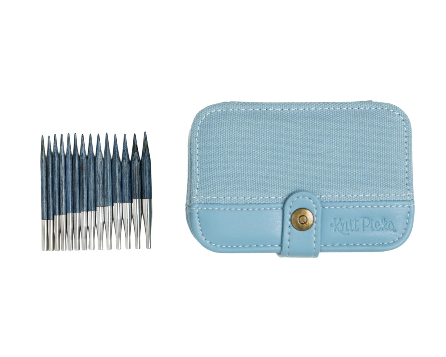 Knit Picks x dellaQ Blue Short Interchangeable Knitting Needles with Dusty Blue Buddy Case (Dusty Blue and Short Blue Needles)