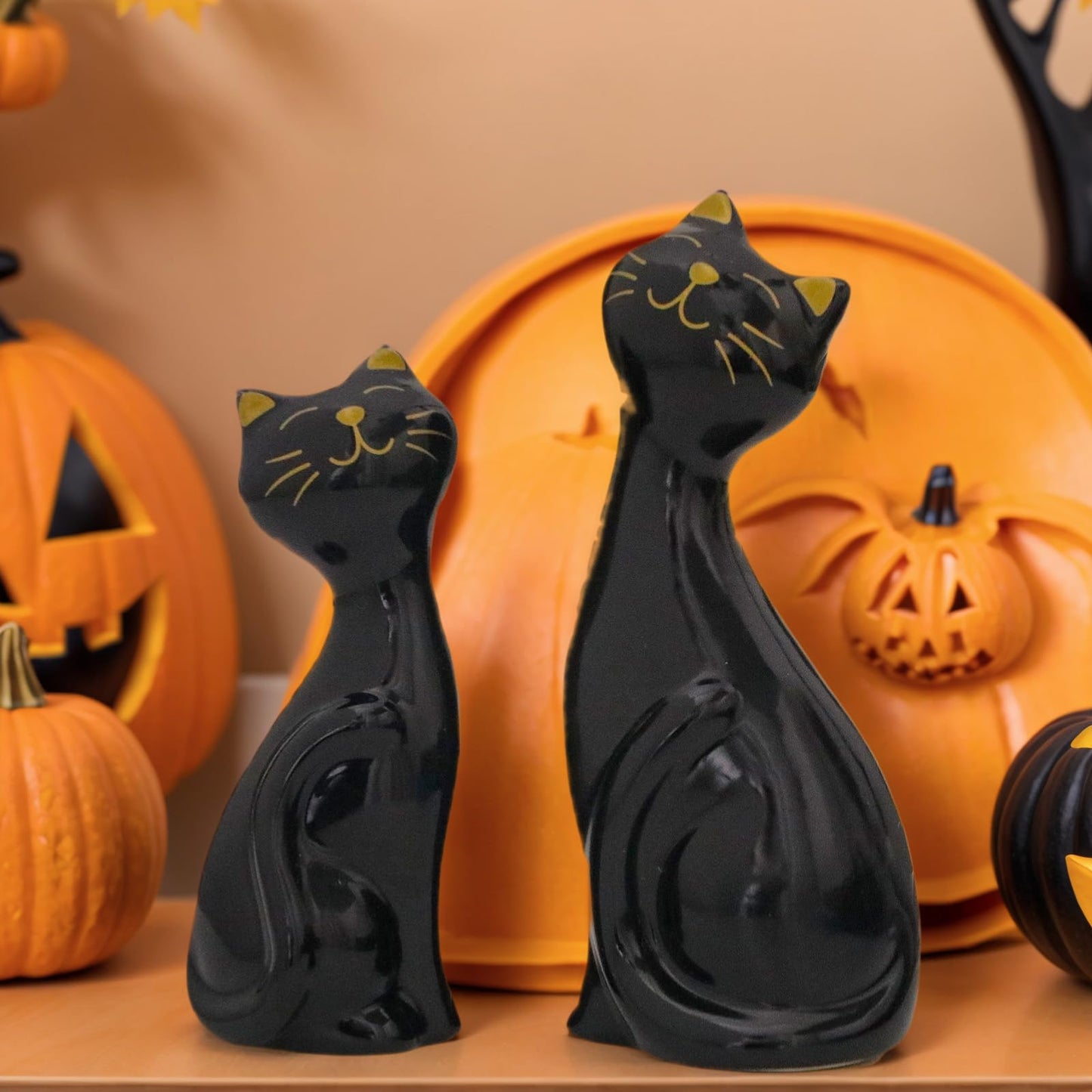 Wisifayardin 2pcs Black Cat Figurines and Statues for Home Decor - Black Cat Figurine for Cat Lovers