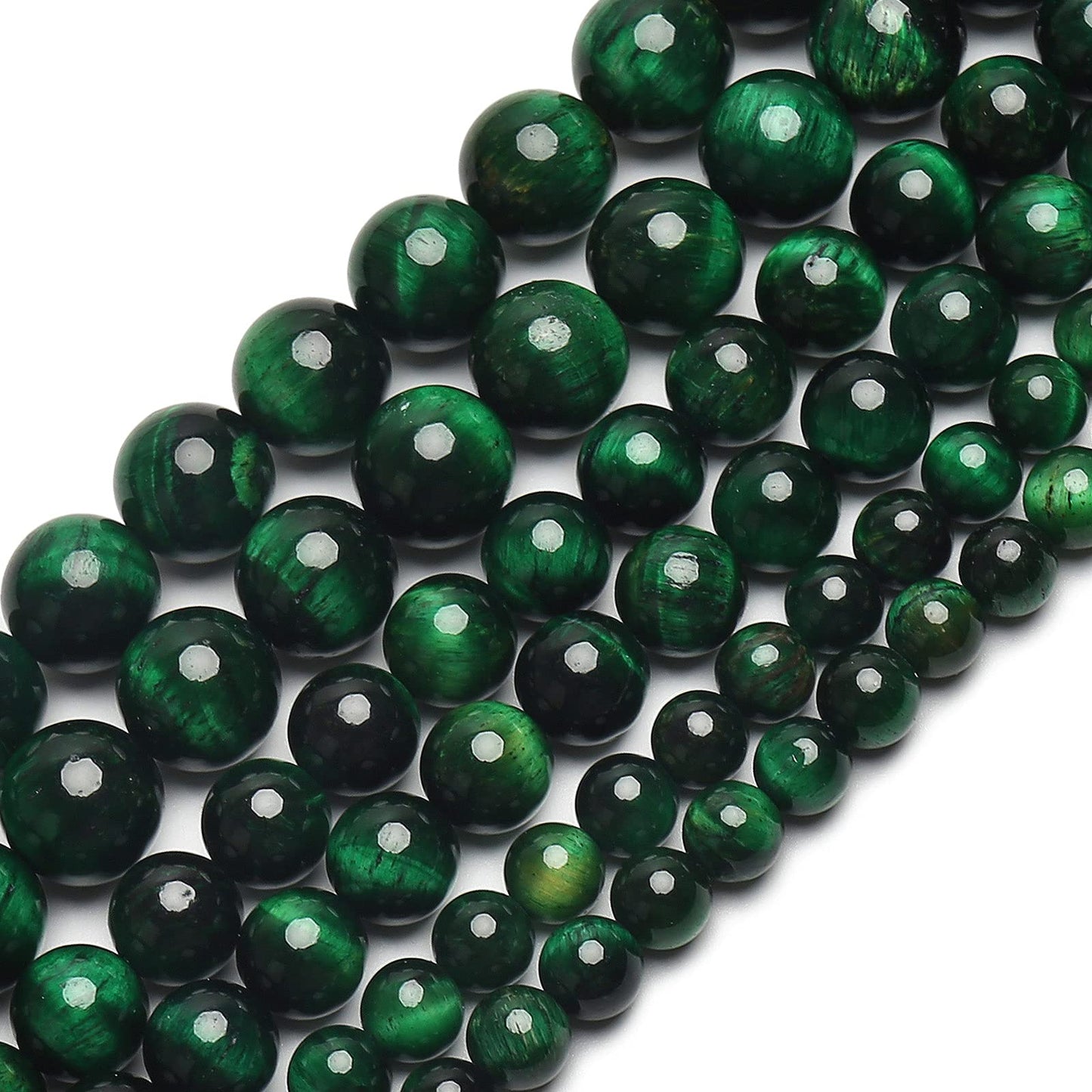 70PCS Natural 8MM Healing Gemstone, Green Tiger’s Eye Energy Stone Round Loose Beads, Semi-Precious Crystal Beads with Free Elastic String for Jewelry Making DIY