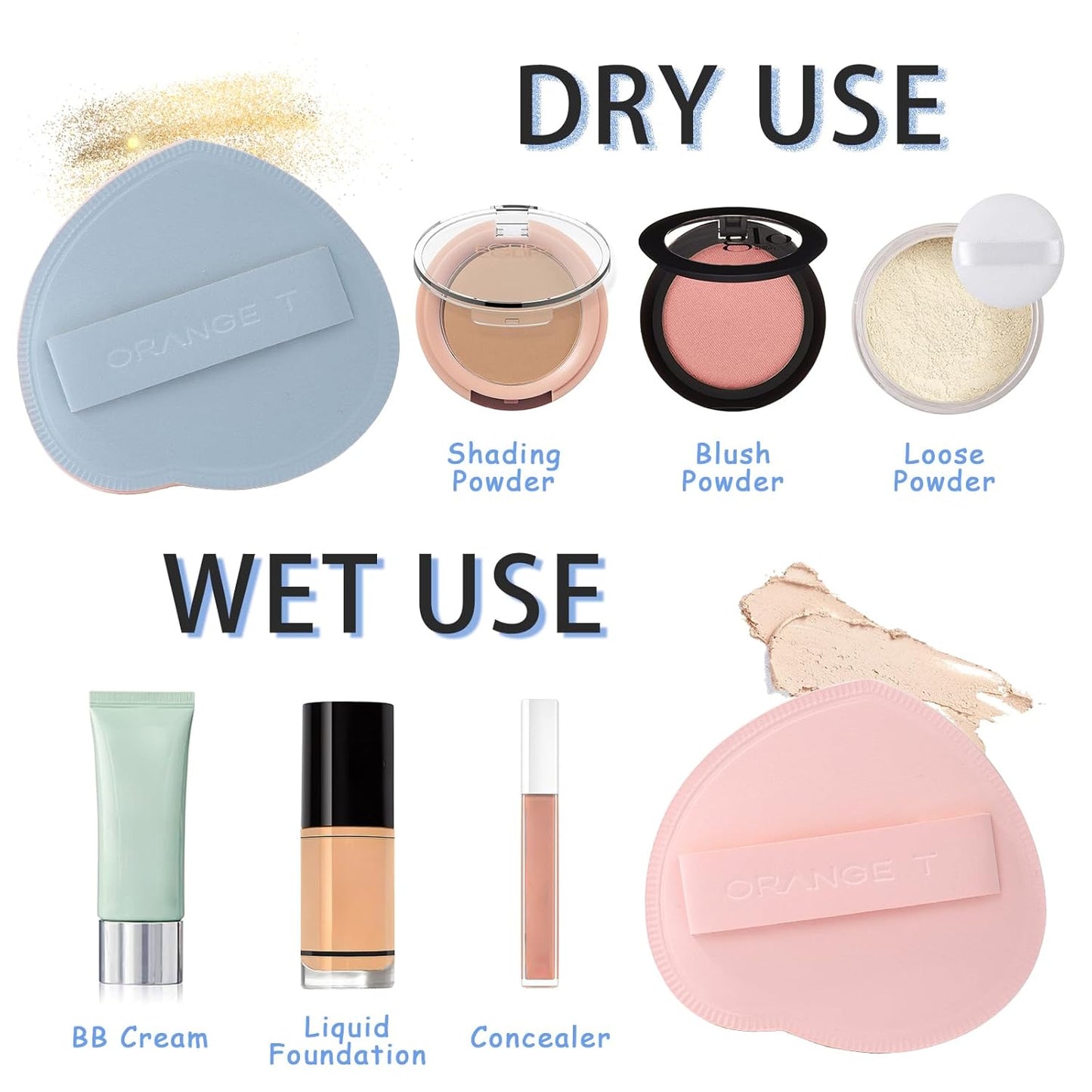 Lilystar 2Pcs Powder Puff Face Soft Makeup Sponge, Soft Triangle Powder Puffs Makeup Sponge Applicator Air Cushion Powder Puff for Liquid Foundation, Cream, Powder, Concealer (Pink)