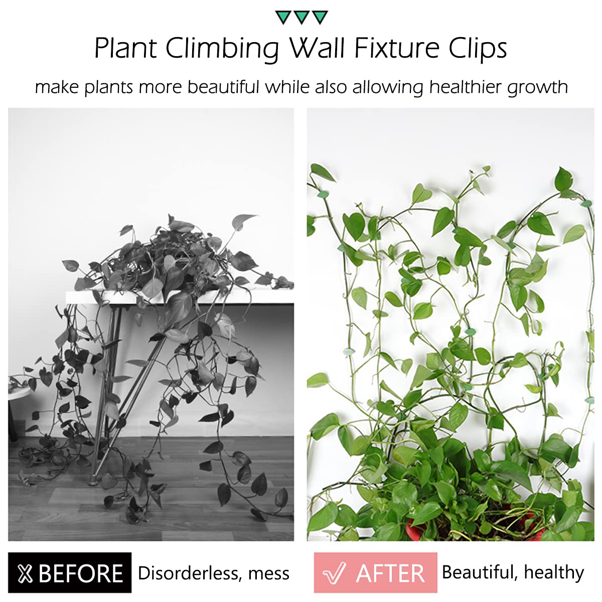LUCKJUJU 60 Pcs Plant Climbing Wall Fixture Clips Self-Adhesive Hook Vines Traction Clips Invisible Holder Garden Green Leaf Simulation Self-Adhesive Hook Wire Fixing Supporting