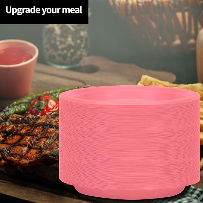 Hanna K. Signature Pink Plastic Plates - 7 Inch, 600 Count - Solid Round Party Plates for Weddings, BBQs & Birthdays