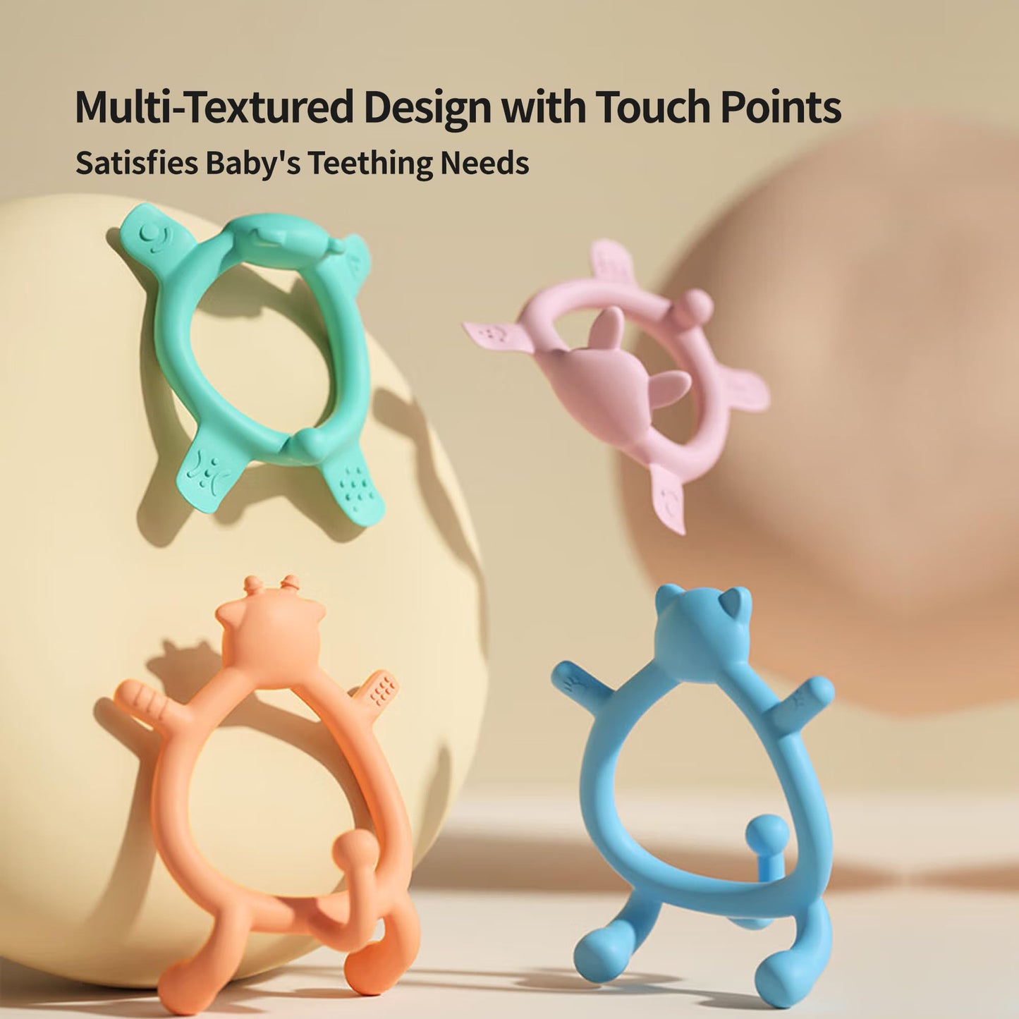 Pigeon Silicone Animal-Shaped Baby Teether, Blue Cat, 6M+, 1 Count – Multi-Textured Teething Relief Toys, Lightweight & Easy to Grasp