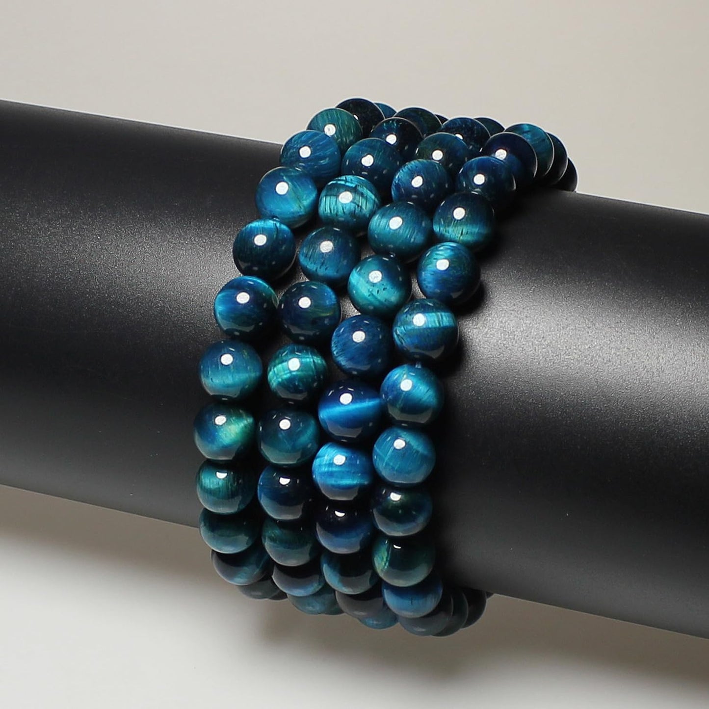 MJDCB Stone Beads 8mm 43pcs Round Sky Blue Tiger's Eye Loose Gemstone Bead Charms for Jewelry Making Bracelet Necklace Earring Pendant