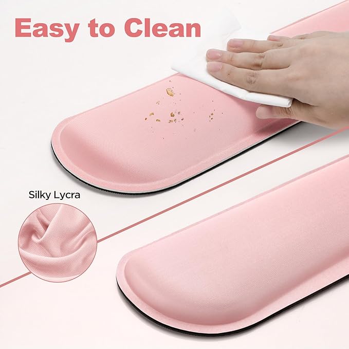Gimars Upgrade Cleanable PU Leather Keyboard Wrist Pillow Rest Pad, Enlarge Mouse Wrist Cushion Support for Office, Computer, Laptop, Mac, Durable, Comfortable, Pain Relief, Pink