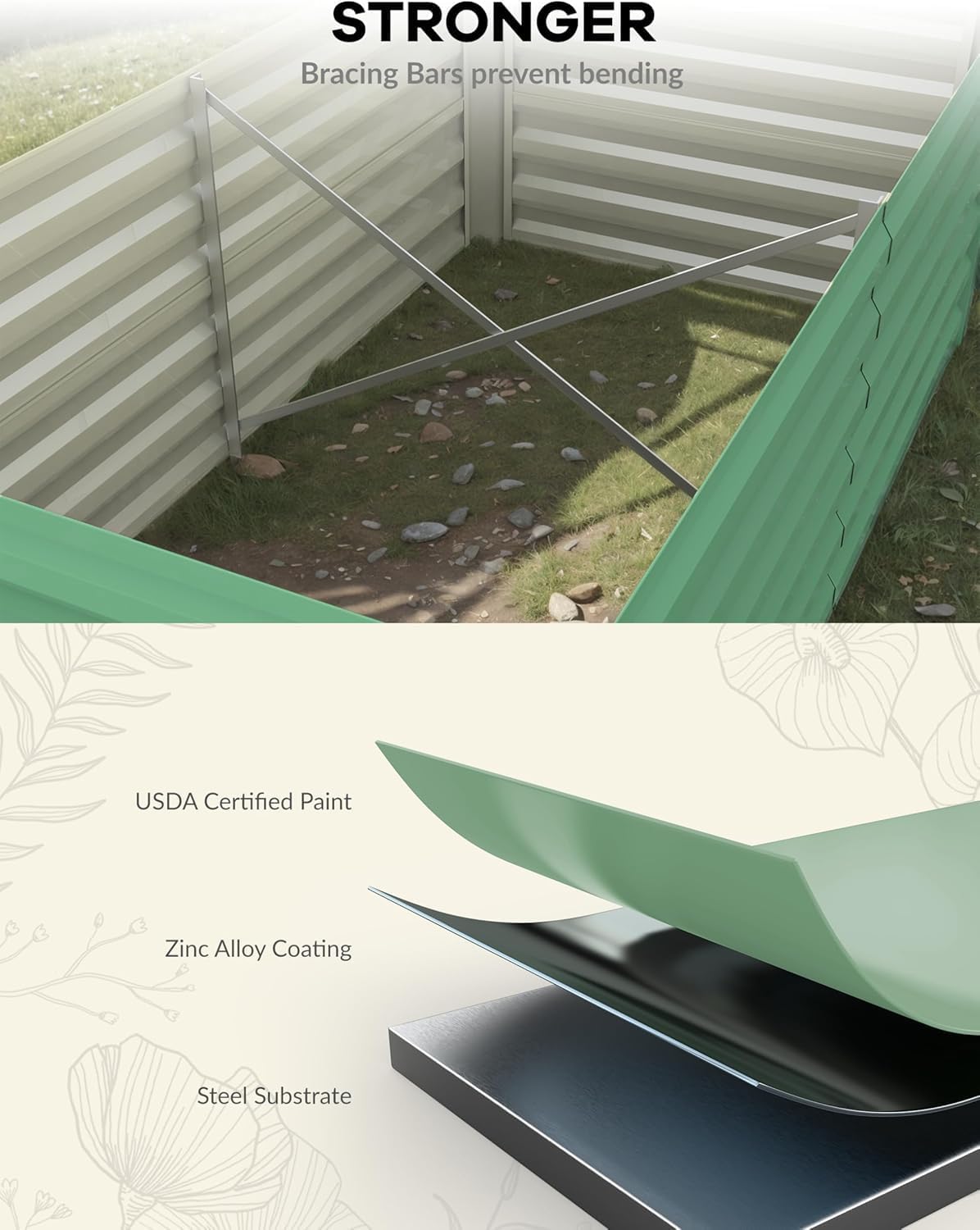 CABIHOME 2 Pcs 6x3x2 Ft Galvanized Raised Garden Bed, Deep Root Planter Box for Vegetables, Flowers, Herbs- Large Metal Raised Garden Bed Kit for Outdoor Use, Green