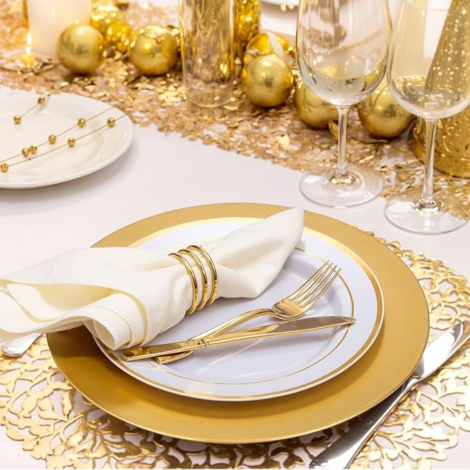 13 Inch Gold Charger Plates,50pcs Charger Plates Bulk,Chargers for Dinner Plate,Plastic Chargers Plate for Wedding,Party