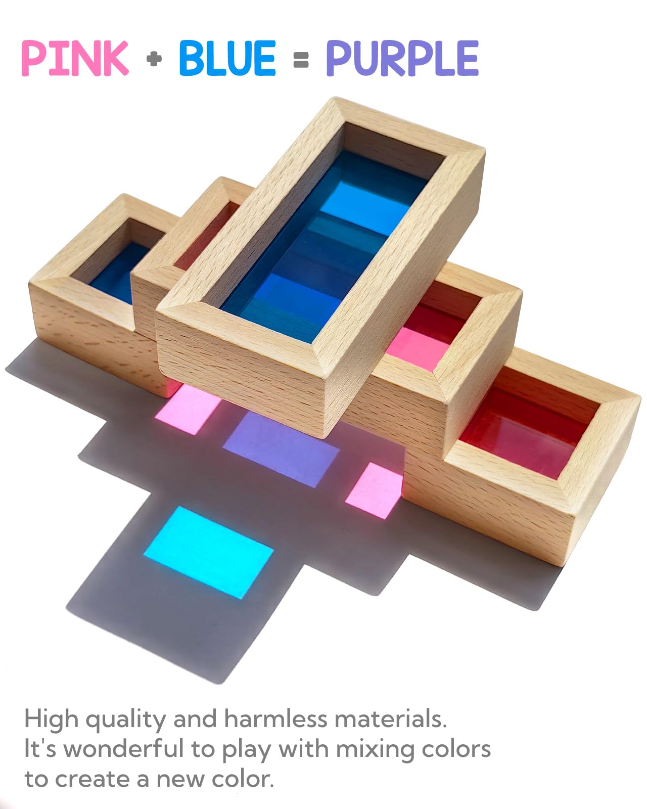 JOLKID Wooden Building Blocks with Rainbow Acrylic Windows - 24pc Classic Montessori Stacking Set - Screen-Free Educational STEM Construction Toys for Toddlers Ages 18M+