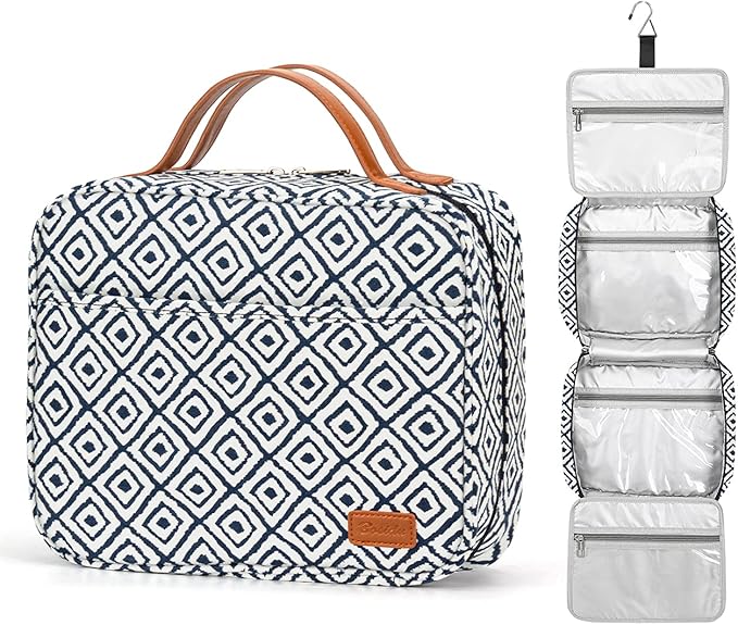 Bosidu Hanging Travel Toiletry Bag,Large Capacity Cosmetic Travel Toiletry Organizer for Women with 4 Compartments & 1 Sturdy Hook,Perfect for Travel/Daily Use/Christmas
