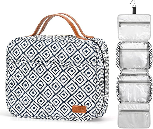 Bosidu Hanging Travel Toiletry Bag,Large Capacity Cosmetic Travel Toiletry Organizer for Women with 4 Compartments & 1 Sturdy Hook,Perfect for Travel/Daily Use/Christmas