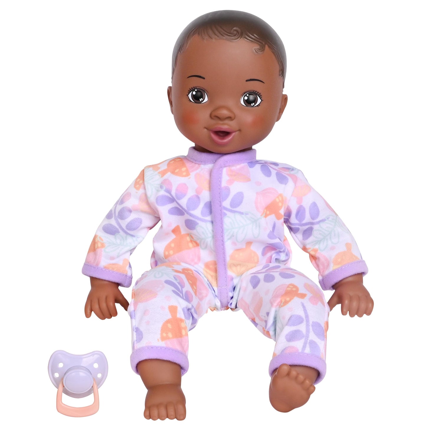 Acorn Avenue 14 Inch Soft Baby Doll for Toddlers 1–3, with Removable Clothes & Pacifier, Toddler Doll Toy (Purple African)