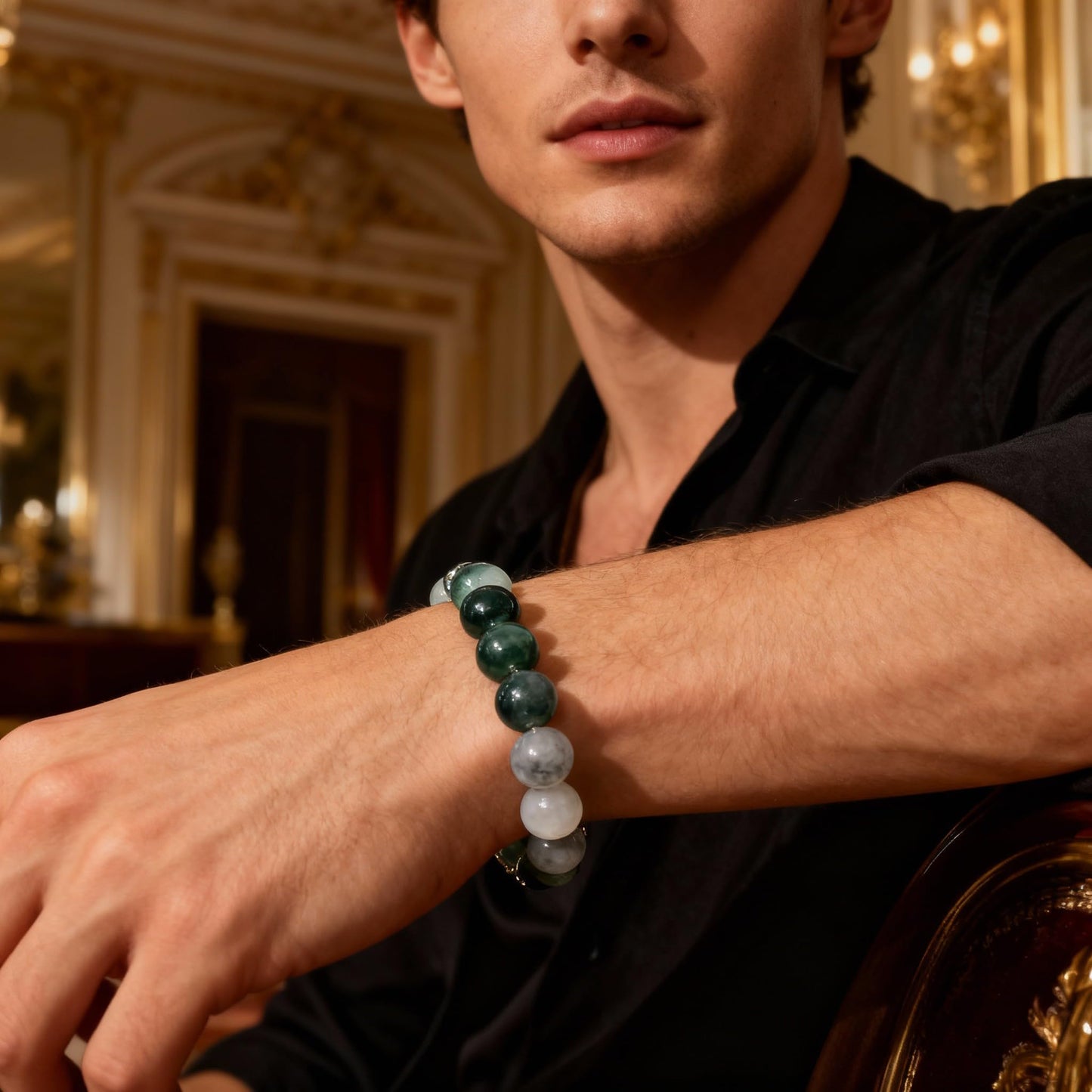 The Vida Handmade AAA+ Quality Crystal Stretch Elastic Bracelet - Nature Gemstone - Jewelry Gift - Holiday Gift - For Women & Men (Moss Agate)