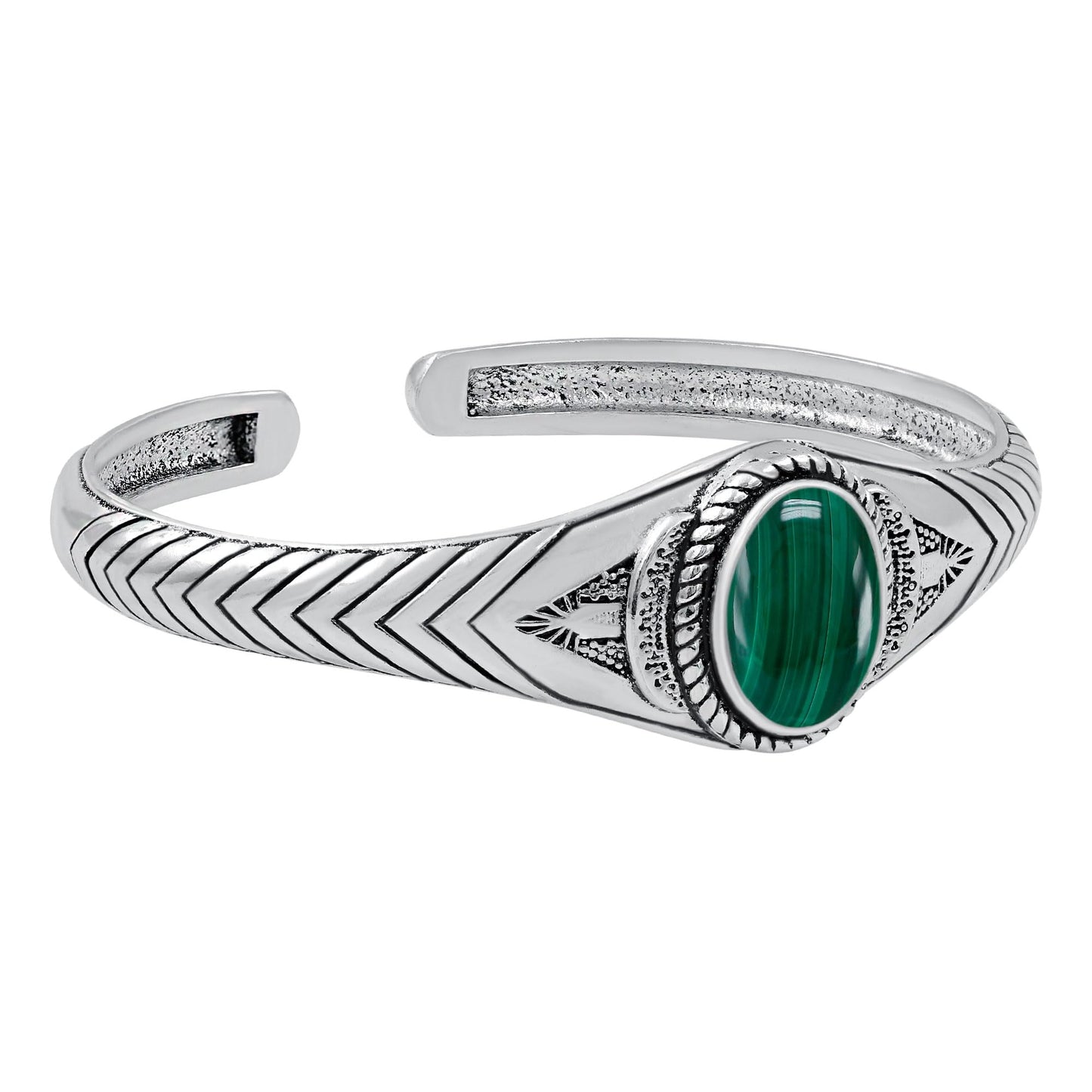 Malachite Cuff Bangle Bracelet for Men Women – Handmade 925 Silver Plated Adjustable Boho Jewelry – Natural Gemstone April Birthstone Bangle – Elegant Gifts for Birthday Anniversary