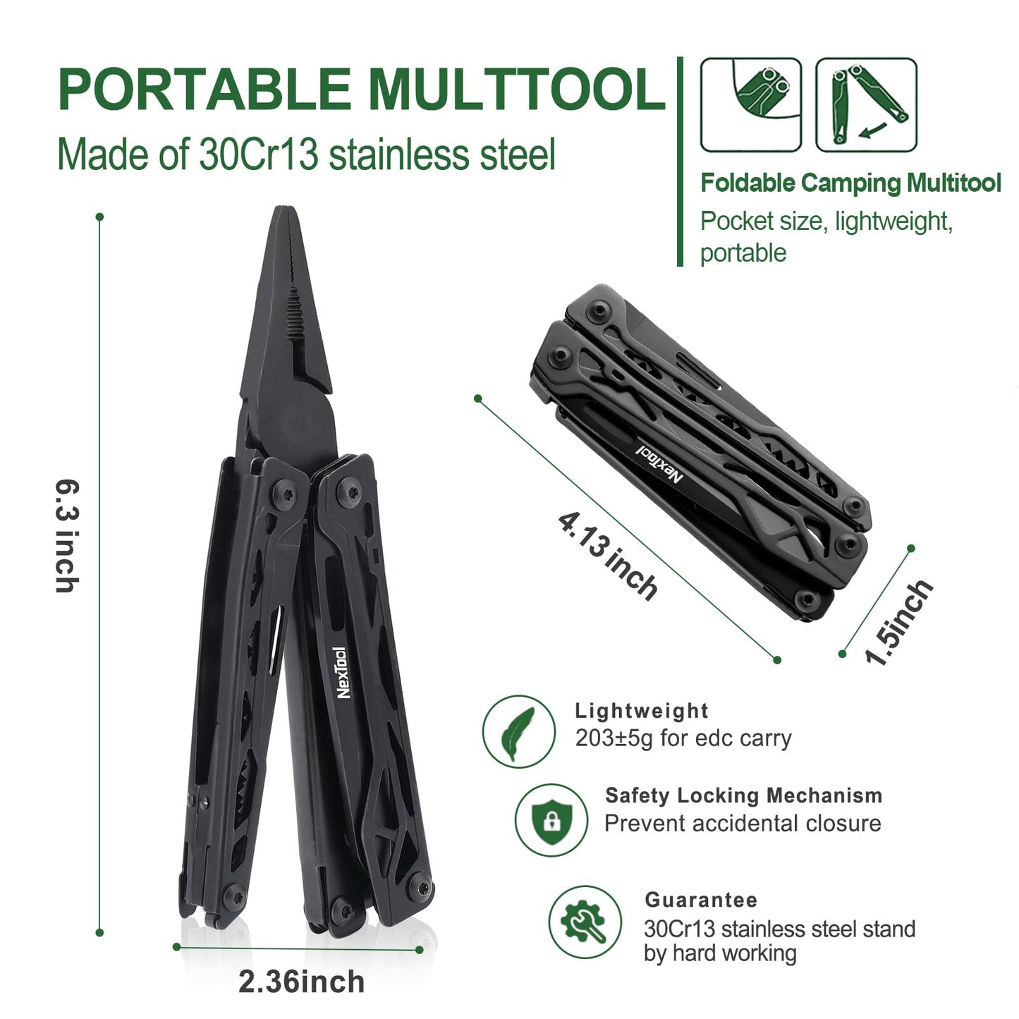 NexTool Multitool, 11 in 1 Multi Tool with Needle Nose Pliers, Scissors and Screwdriver Bits, Stainless Steel Multi Tool Pocket Knife with Safety Locking for Camping,Fishing,Hiking, Mens Gifts Unique