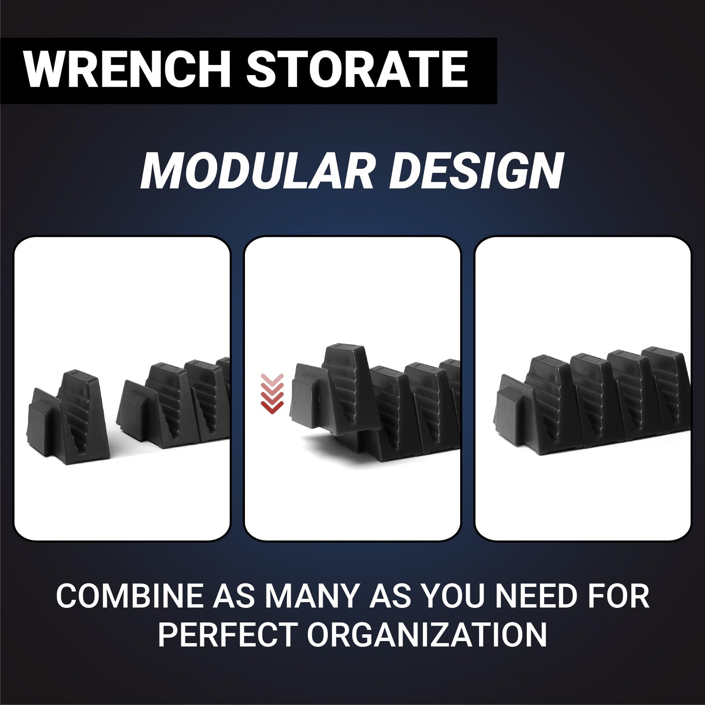 CENFORGE 48PC Modular Wrench Organizer Magnetic, Wrench Organizer for Tool Box Drawer - Wrench Holders with Metric & SAE Labels, Gift for Mechanics (48, Black)