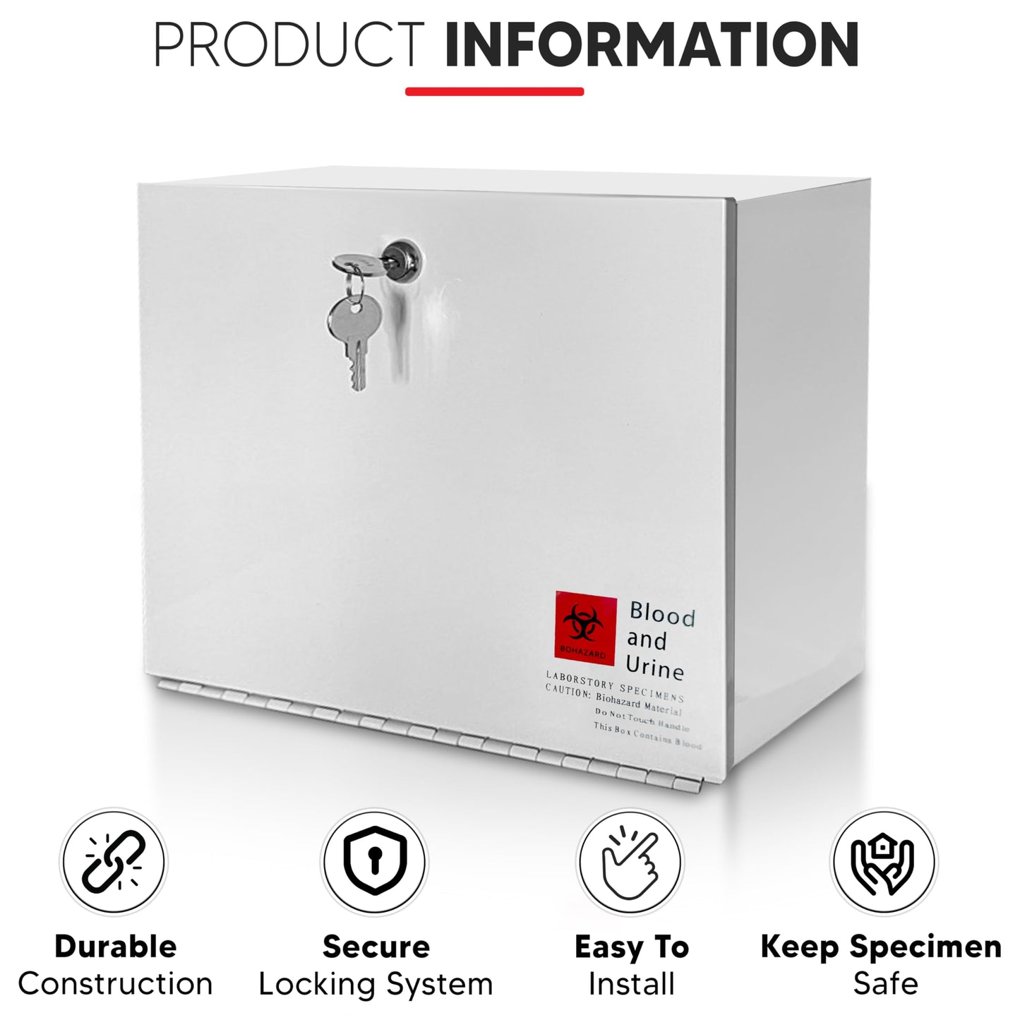 Specimen Lock Box Heavy-Duty Metal – Secure Over & Under the Door Drop Box for Medical Labs, Clinics, and Offices, Durable, Tamper-Resistant Collection Box for Specimen Handling and Storage