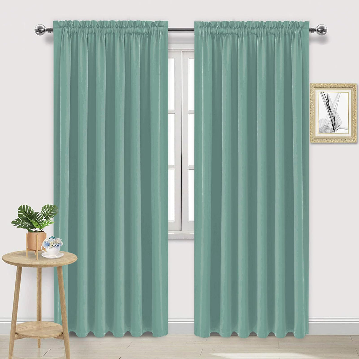 Wide Blackout Curtains for Bedroom 70 x 84 Inch Long Sage Green (2 Count)