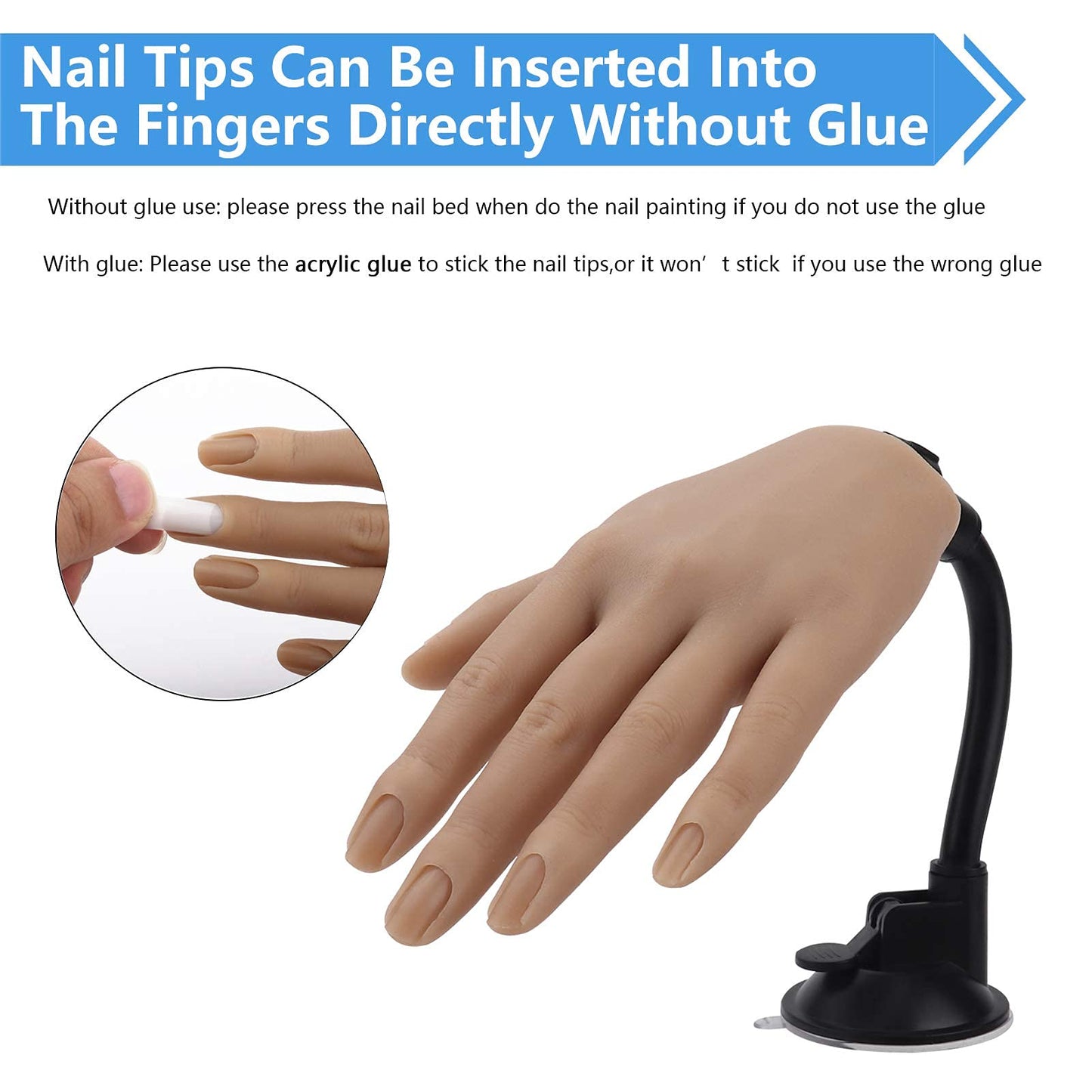 LIONVISON Silicone Practice Hand for Acrylic Nails with Bracket,Realistic Nail Practice Hand Stand, Flexible Bendable Nail Training Mannequin Hand for Nails Practice Nail Art Tools ( Left Hand )