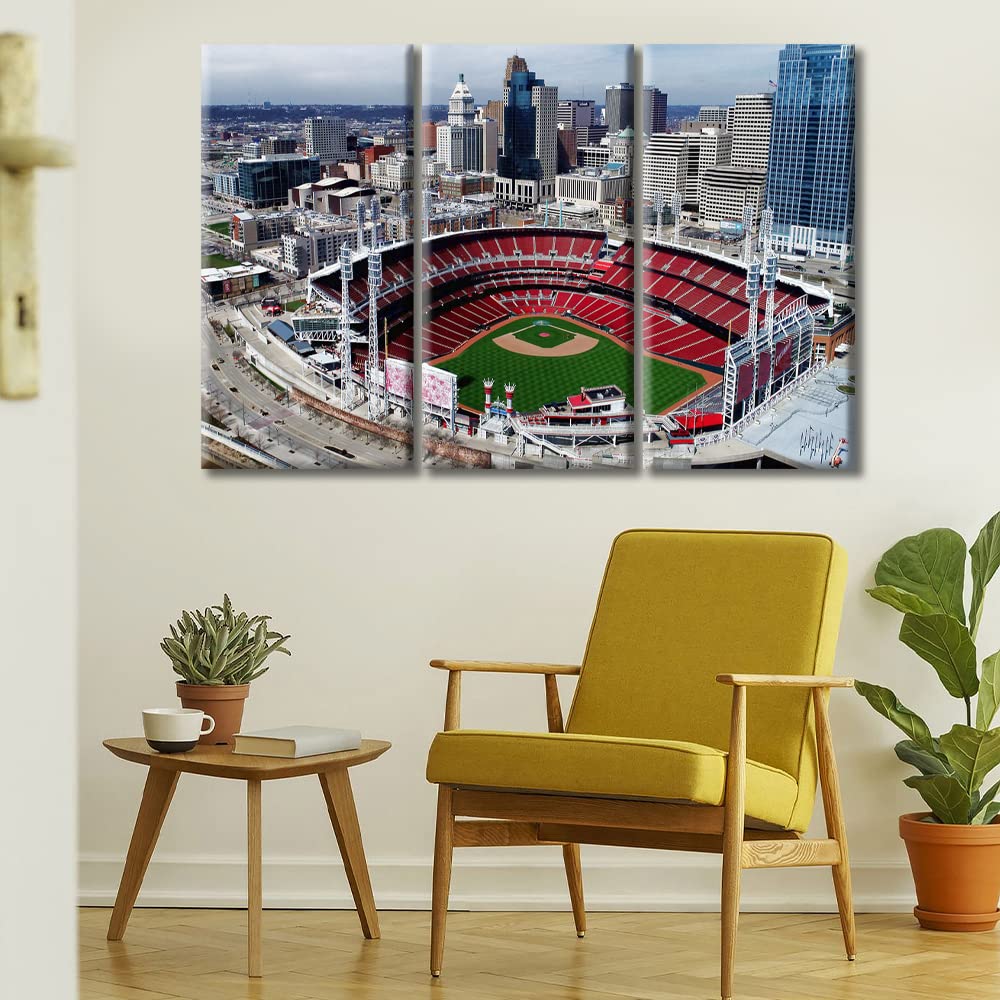 3 Panel Great American Ball Park Baseball Stadium Canvas Wall Art Cincinnati America Baseball Stadium Sports Posters and Prints Bathroom Decor Wall Art House Decor Framed Ready to Hang (36"Wx24"H)