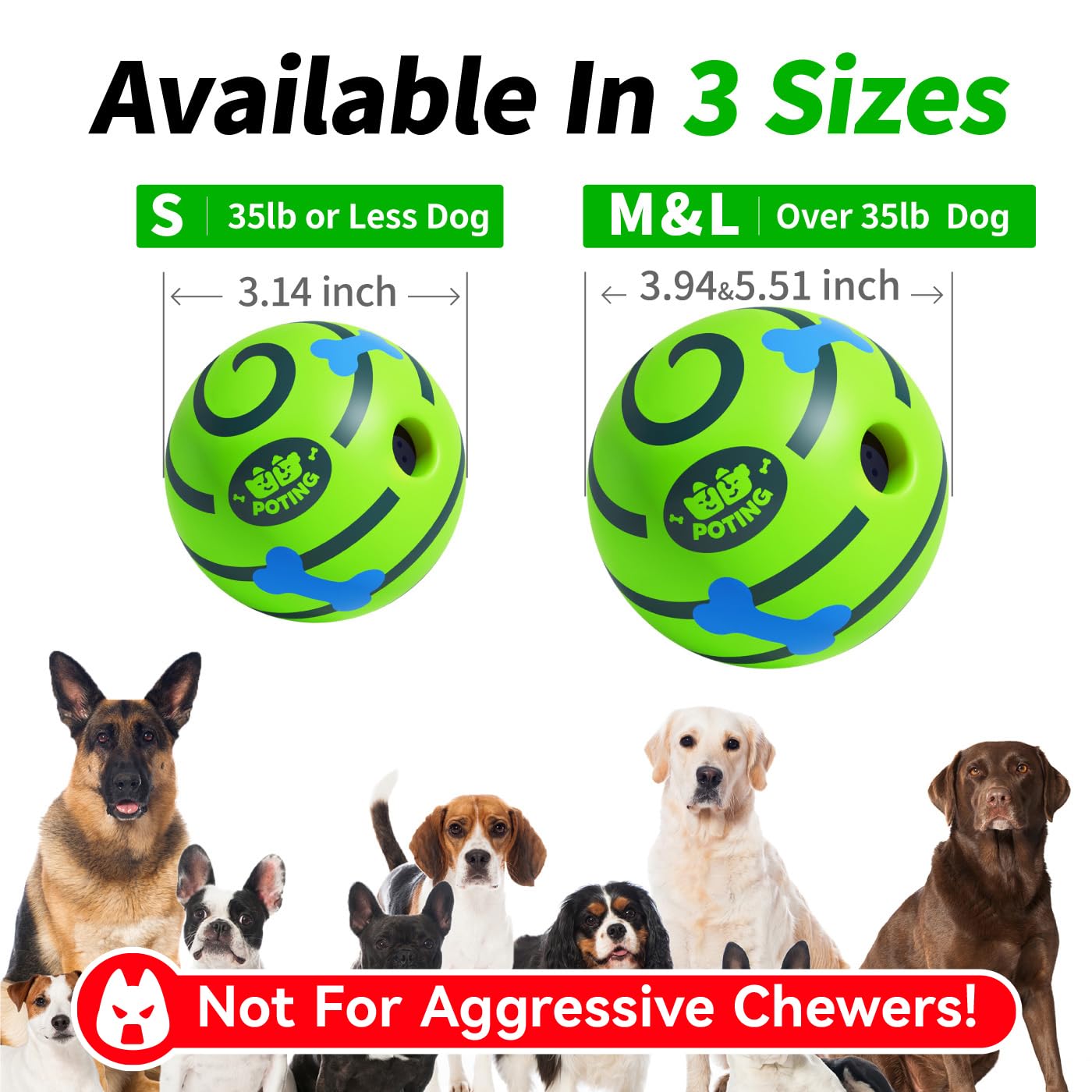 POTING Giggle Ball for Dogs 2 Pack, Glowing Interactive Dog Toys Balls, Rolling Squeaky Toy for Large Medium Small Dogs, Fun Giggle Sounds Attract Attention When Rolled or Shaken - 3.94 inch