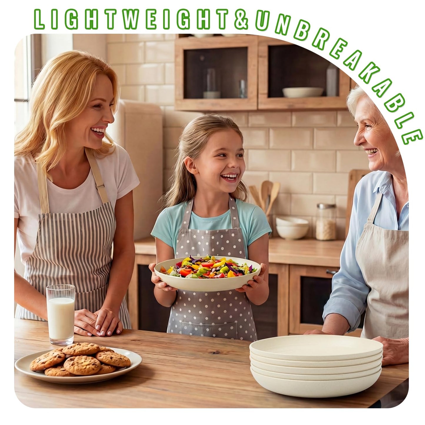 Perlapoc Wheat Straw Dinner Plates 6-Piece Set, 10 Inch Unbreakable Deep Plates, BPA-Free Reusable Plastic Plates, Microwave and Dishwasher Safe for Family, Kitchen, Beige
