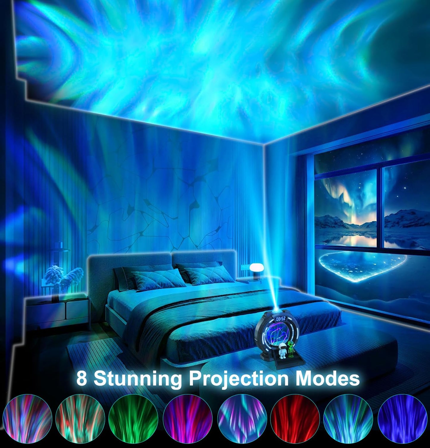 Northern Lights Projector with Plasma Ball Lamp, White Noise, Music Speaker, Alarm Clock & Remote, Stargate Astronaut Galaxy Aurora Night Light Projector for Bedroom Gaming Birthday Valentines Gifts