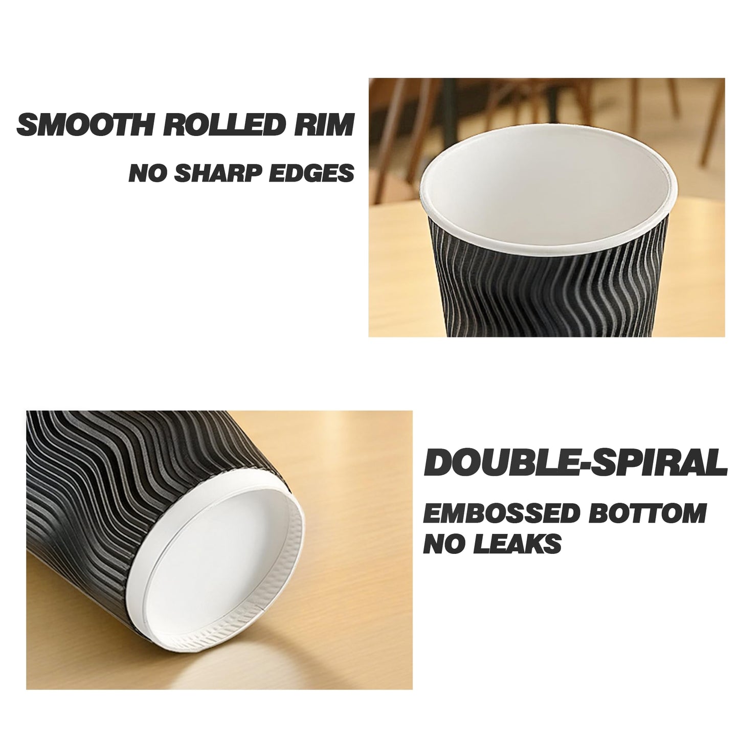 NUPANT 12oz -50 Pack Disposable Coffee Cups with Lids Insulated Corrugated Paper Cups Kraft Ripple Wall Paper Coffee Cups to Go for Hot/Cold Drinks, Disposable Cups for Home Office Party Cafe(Black)