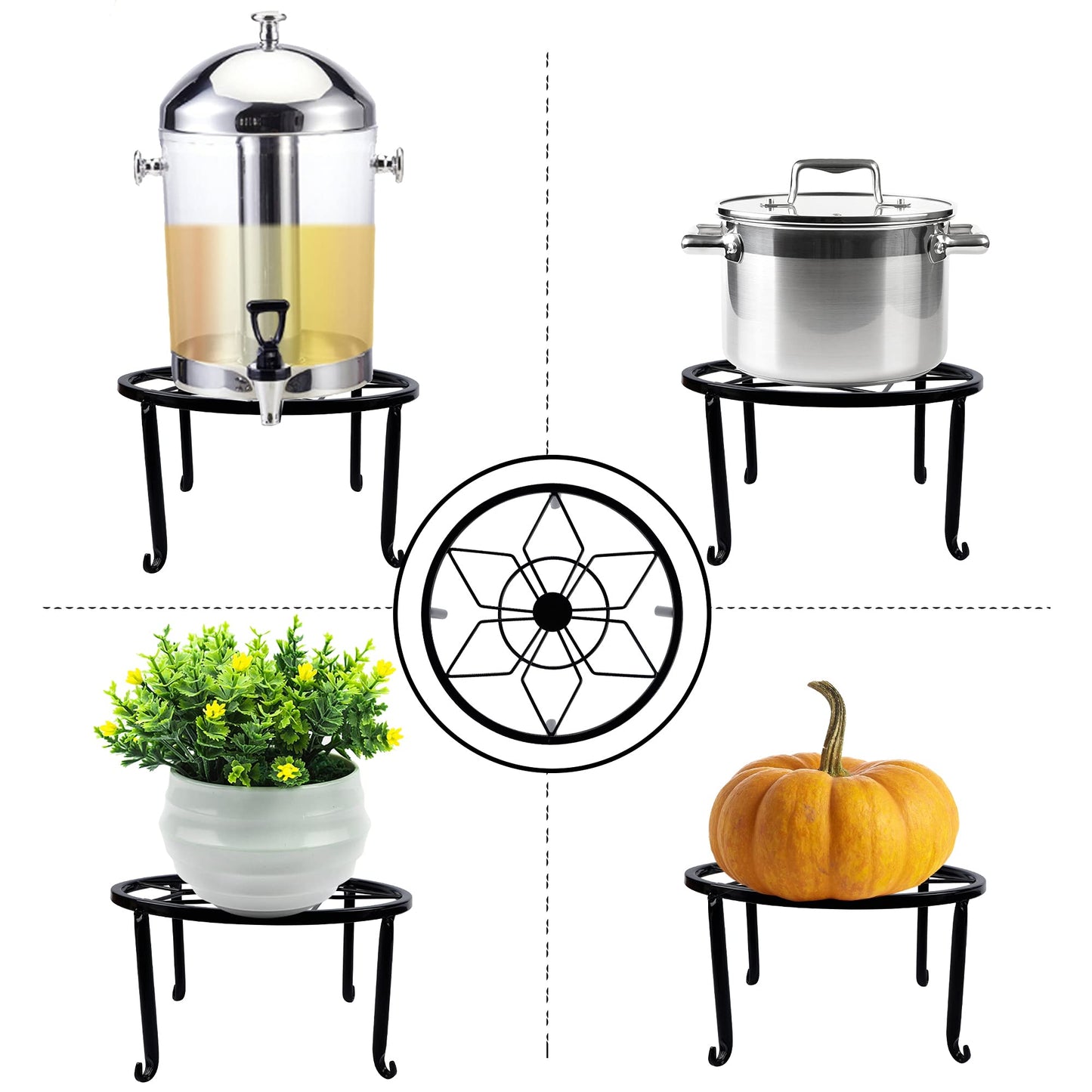 yosager 4 Pack Metal Plant Stands for Flower Pot, Heavy Duty Black Iron Potted Stand Holder, Indoor Outdoor Rustproof Metal Planter Container Round Supports Display Rack for Home & Garden Decor
