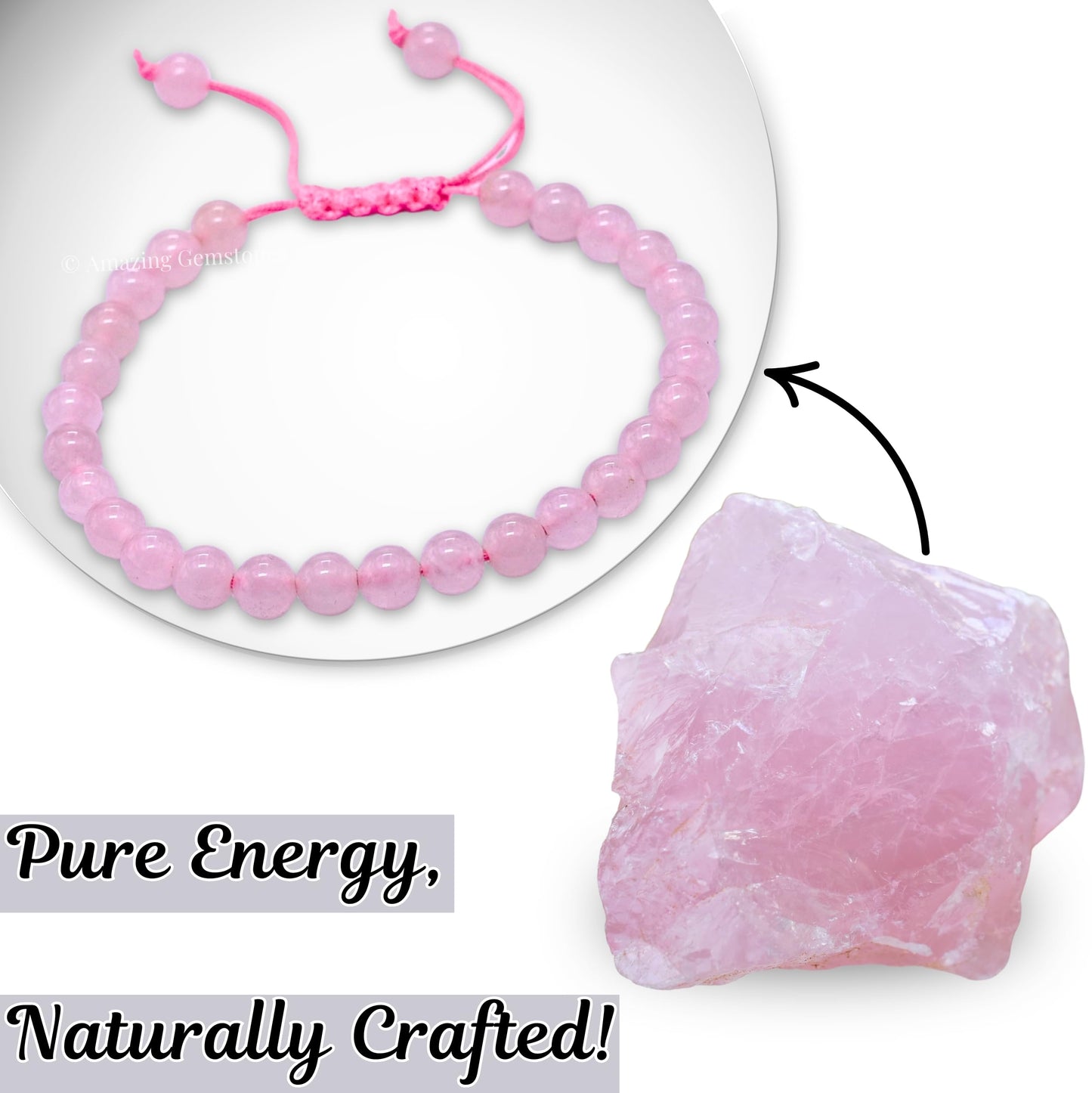 Amazing Gemstone Rose Quartz Bracelet, Gifts For Men & Women - Protection Healing Crystal Bracelet - 6mm Gemstone Beaded Adjustable Bracelet, Pulseras Para Hombres Mujer Stocking Stuffers
