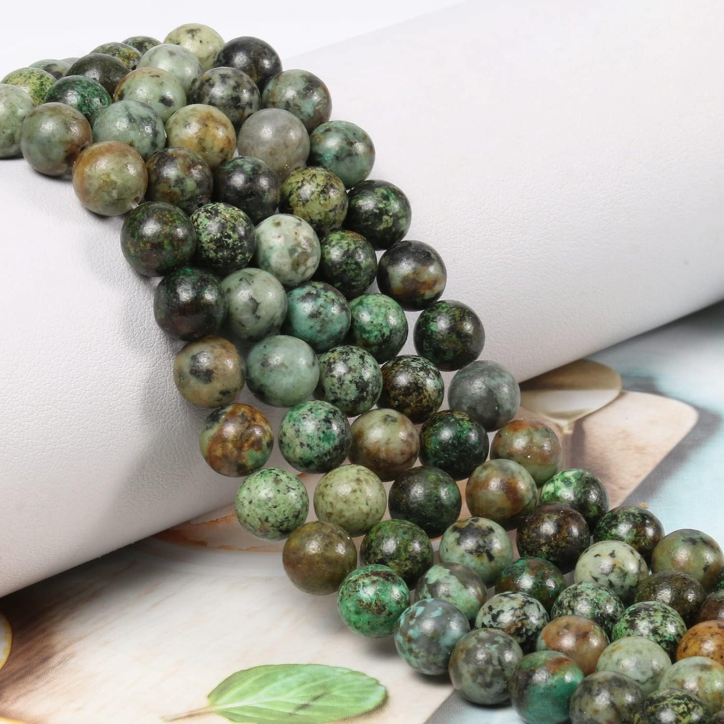 NITOPUPU 100Pcs 8mm Natural Smooth African Turquoise Gemstone Beads Round Loose Stone Beads for Jewerly Making with Crystal Stretch Cord
