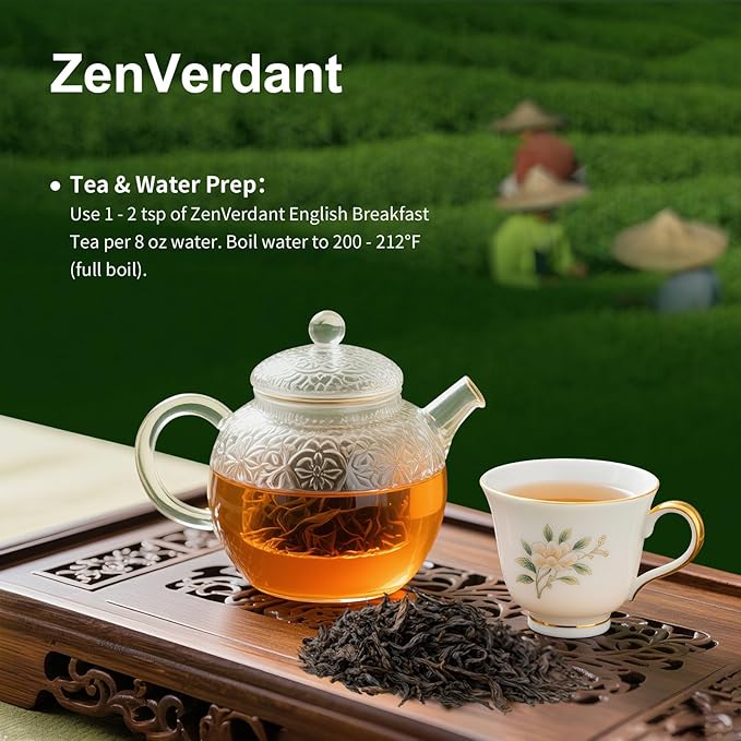 ZenVerdant Premium Breakfast Tea Loose Leaf, 8oz | Smooth Rock Tea Base, Floral Notes, Caramel Sweet Aftertaste, Smooth & Non-Bitter | 3+ Steeps