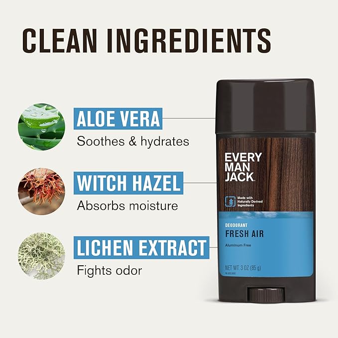Every Man Jack Fresh Air Men’s Deodorant - Stay Fresh with Aluminum Free Deodorant For all Skin Types - Odor Crushing, Long Lasting, with Naturally Derived Ingredients - 3oz (2 Pack)