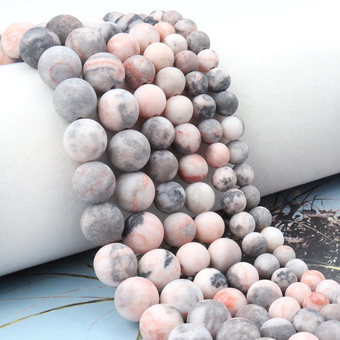 Siomia 60pcs 6mm Natural Matte Pink Zebra Jasper Beads Energy Healing Crystal Round Loose Stone Beads for Jewelry Making, DIY Bracelets Necklaces