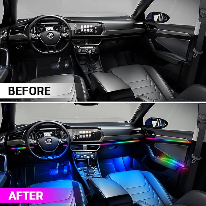 Dreamcolor Acrylic Interior Car Light 10 in 1 Automotive Ambient Light Kits with APP Control 16 Million Color 175 inches Fiber Optic Car LED Strip Light, RGB Music Sync Neon Car Lighting