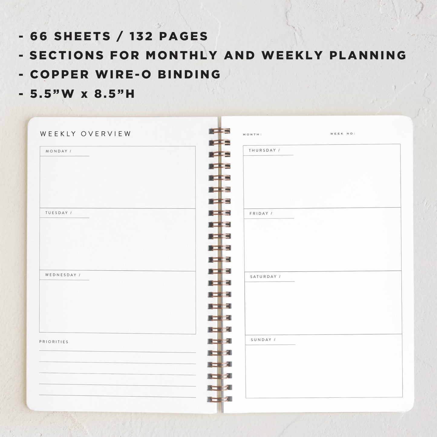 Minted Botanical 2026 Weekly & Monthly Undated Planner, 5.5" x 8.5" Floral Spiral Bound Planner Notebook for School, Work, 132 Pages, Undated Monthly & Weekly Layouts with 2026–2027 Reference Calendar