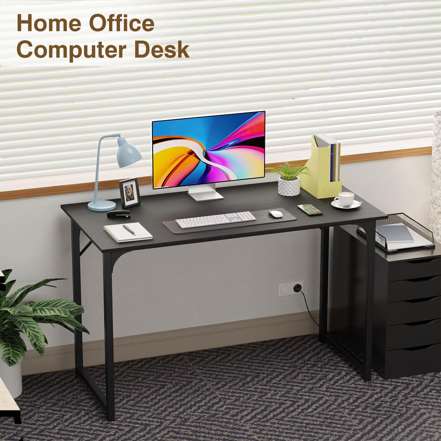 FDW 47 inches Computer Desk/Home Office Desk/Writing Study Table/Modern Simple Style PC Desk with Metal Frame,Black