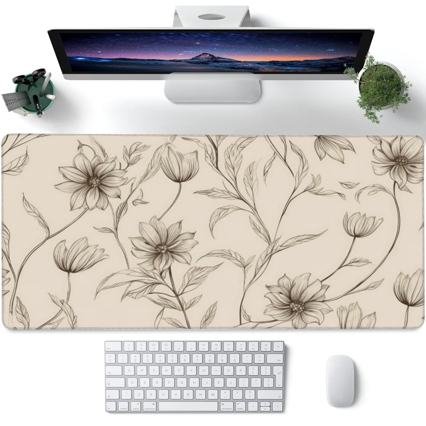XXL Mouse Pad,Minimalist Flowers Large Gaming Mouse Pad,Abstract line Floral Desk Mat for Desktop,Extended Big Computer Keyboard Desk Pad with Non-Slip Base and Stitched Edges 35.4"x15.7"