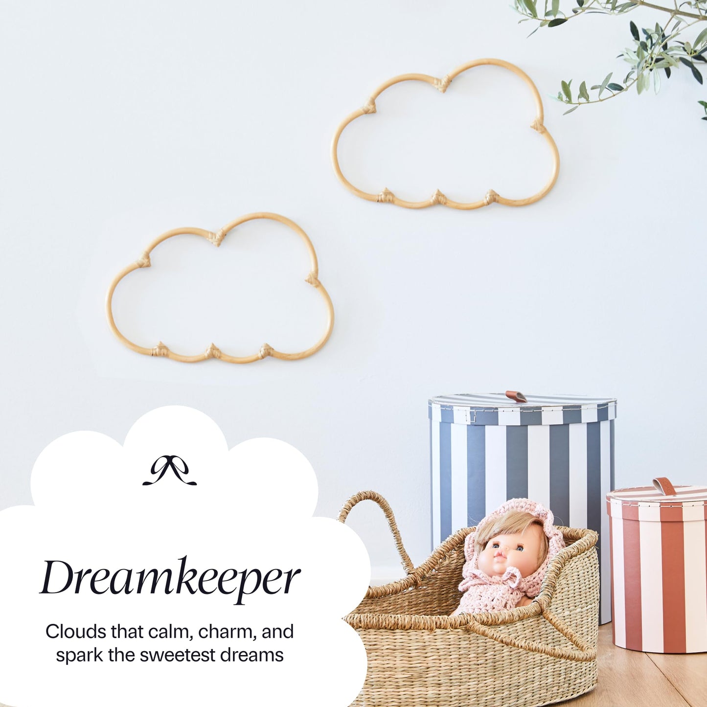 BEBE BASK Handmade Wicker Cloud Décor Set of 2 - Rattan Cloud Decorations - Décor for Bedroom and Baby Nursery Wall - for Girls Room