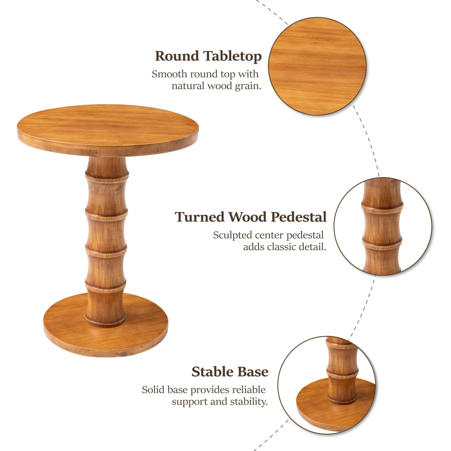COZAYH Solid Cedar Pedestal End Table with Turned Wood Base, Round Wooden Side Table, Small Space Accent Table for Living Room or Entryway, Warm Natural