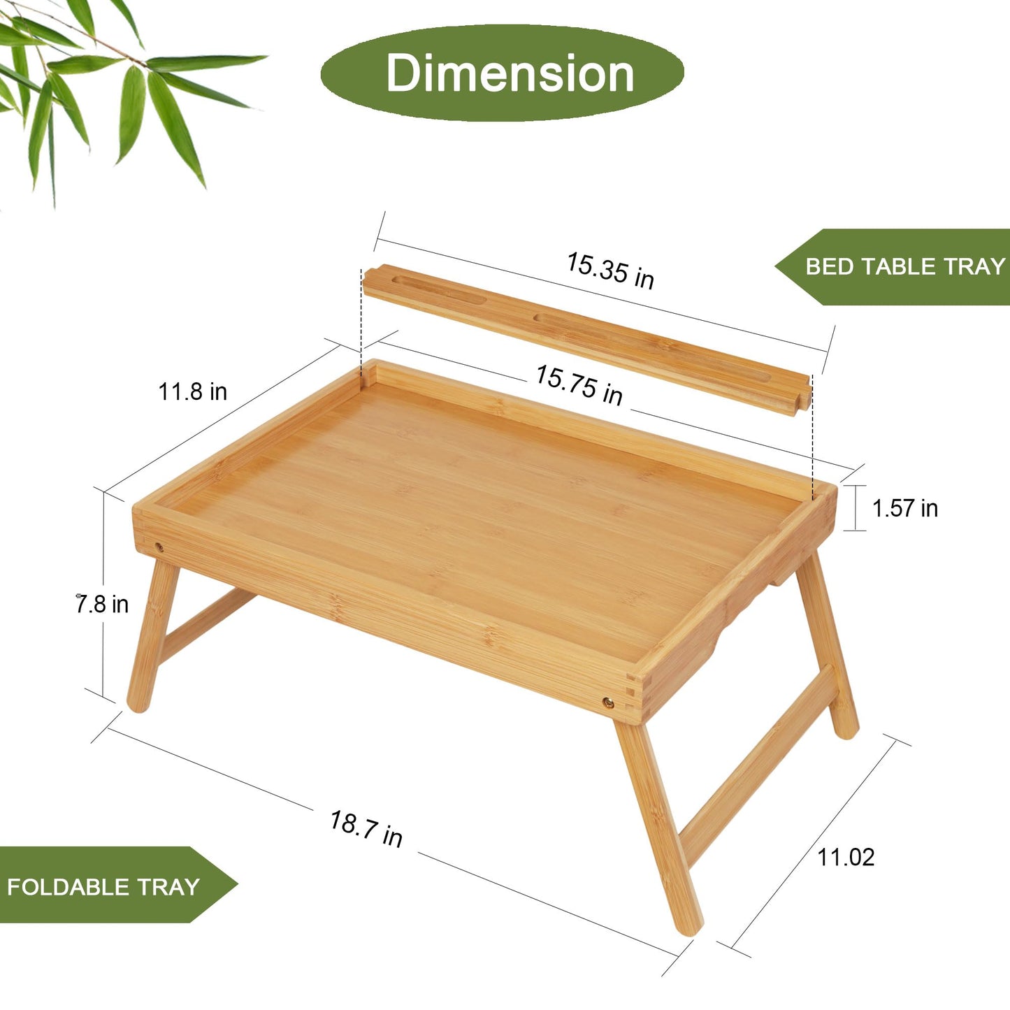 Asuthzon Bed Tray Table with Foldable Legs, Breakfast Food Trays for Eating on Couch with Media Slot for Bed, Eating, TV Tray, Kitchen Serving Tray(Bamboo, Medium)