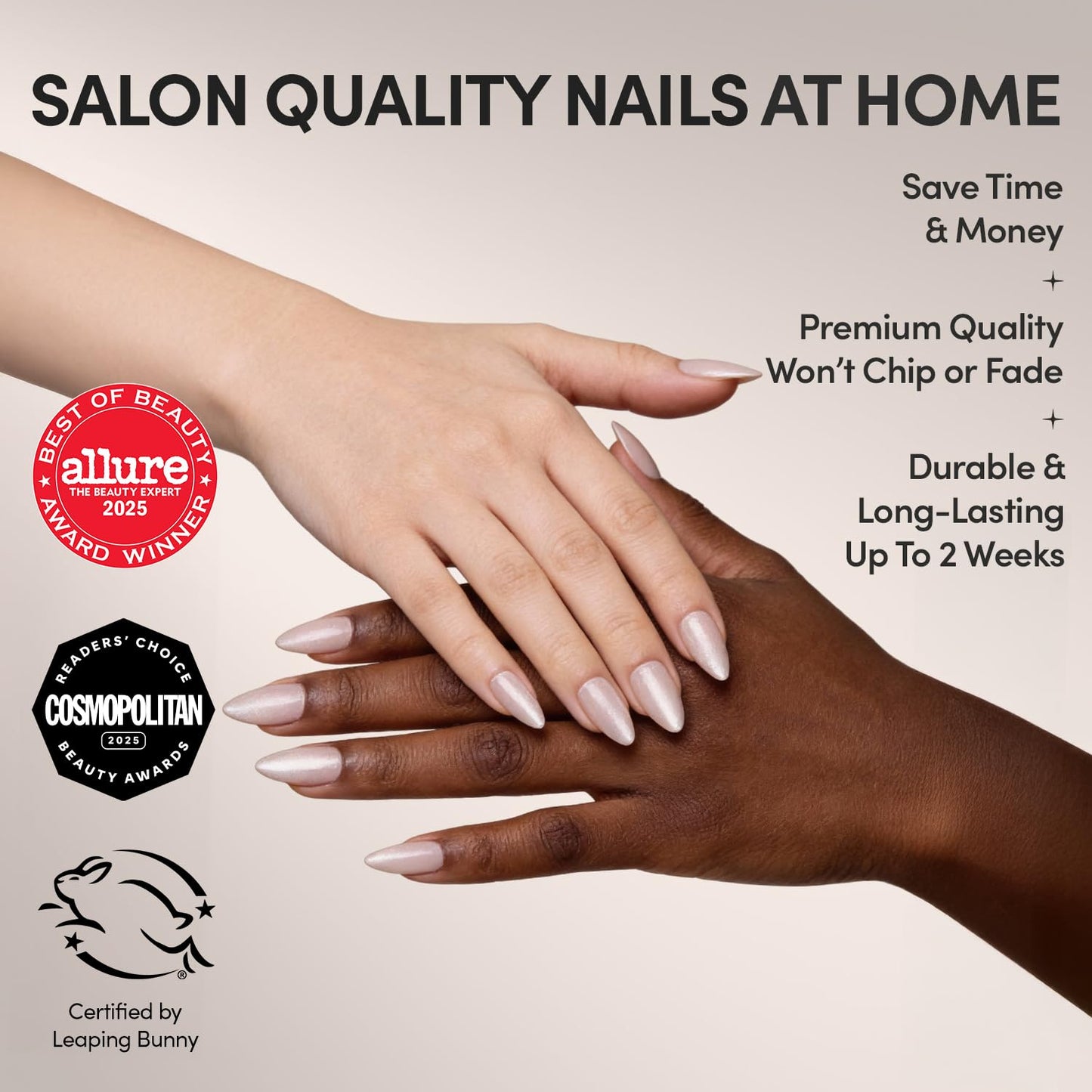 Glamnetic Press On Nails - The Vow | Short Almond Fake Nails, Nude with a Glossy, Velvet Finish, Salon Quality | 15 Sizes - 30 Nail Kit with Glue
