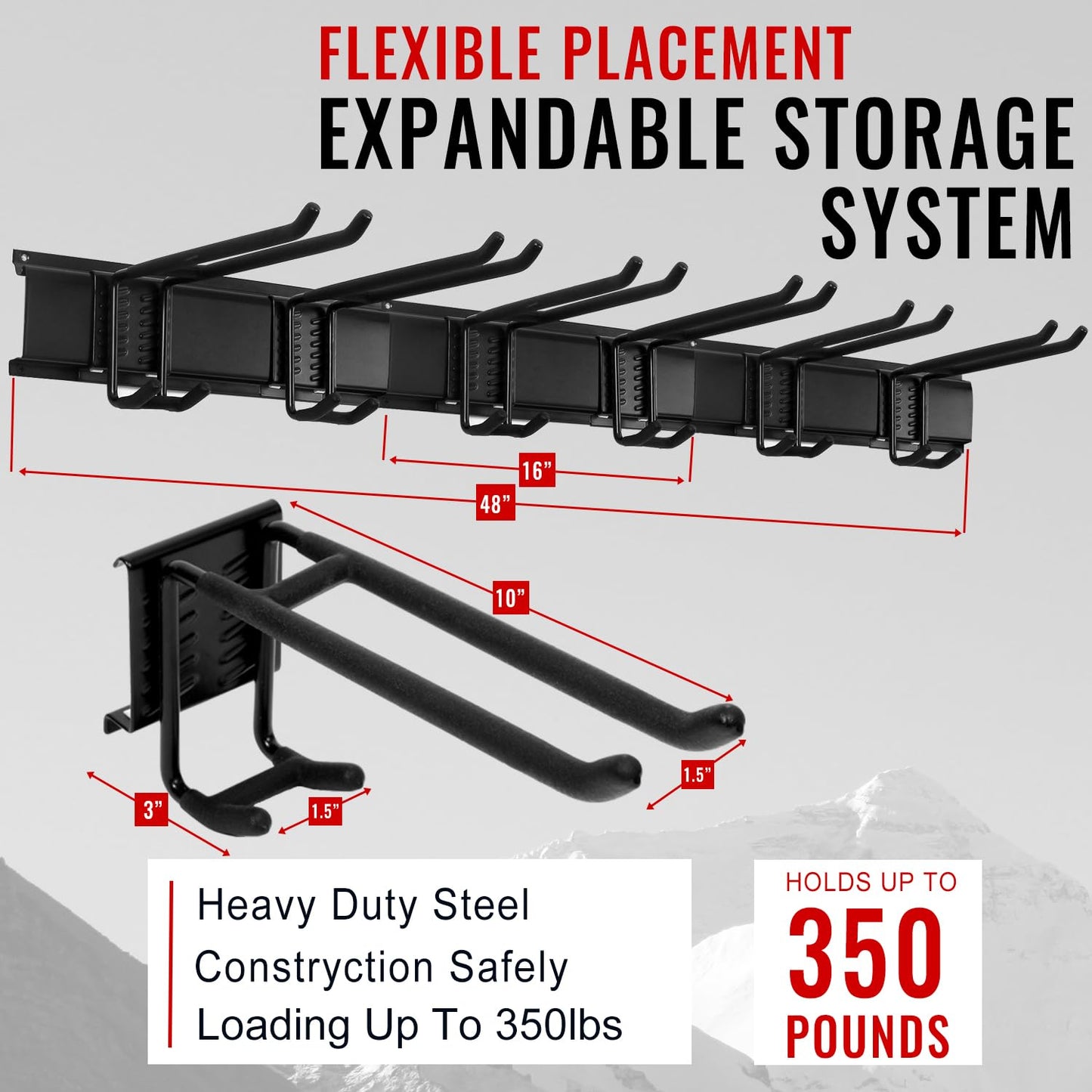 Aking Ace Garage Tool Organizer Wall Mount - Garden Tool Organizer Heavy Duty 48" Storage Rack with 6 Adjustable Hooks, Holds 350lbs, Yard Tool Hanger for Shed Organization