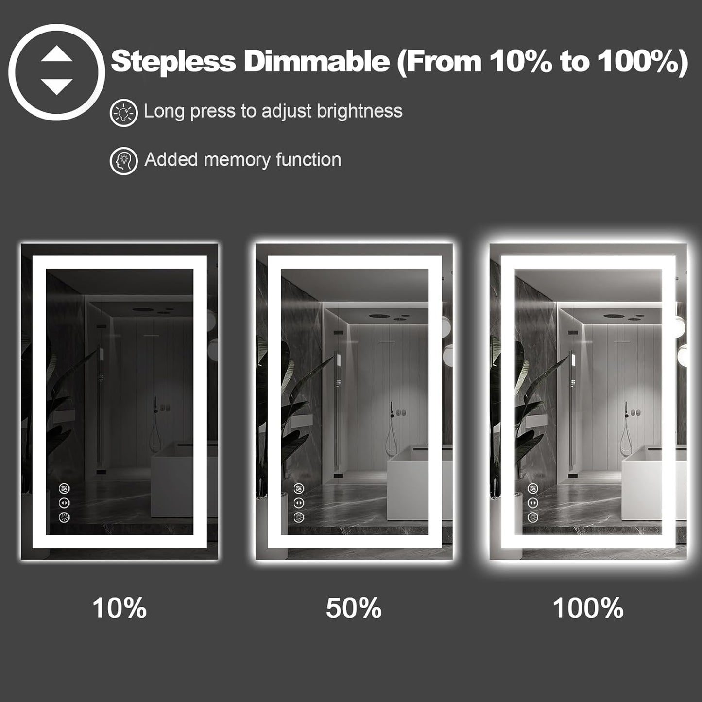 Amorho LED Bathroom Mirror 68"x 36" with Front and Backlight, Stepless Dimmable Vanity Mirrors with Anti-Fog, Shatter-Proof, Memory, 3 Colors, Large Lighted Mirrors for Wall