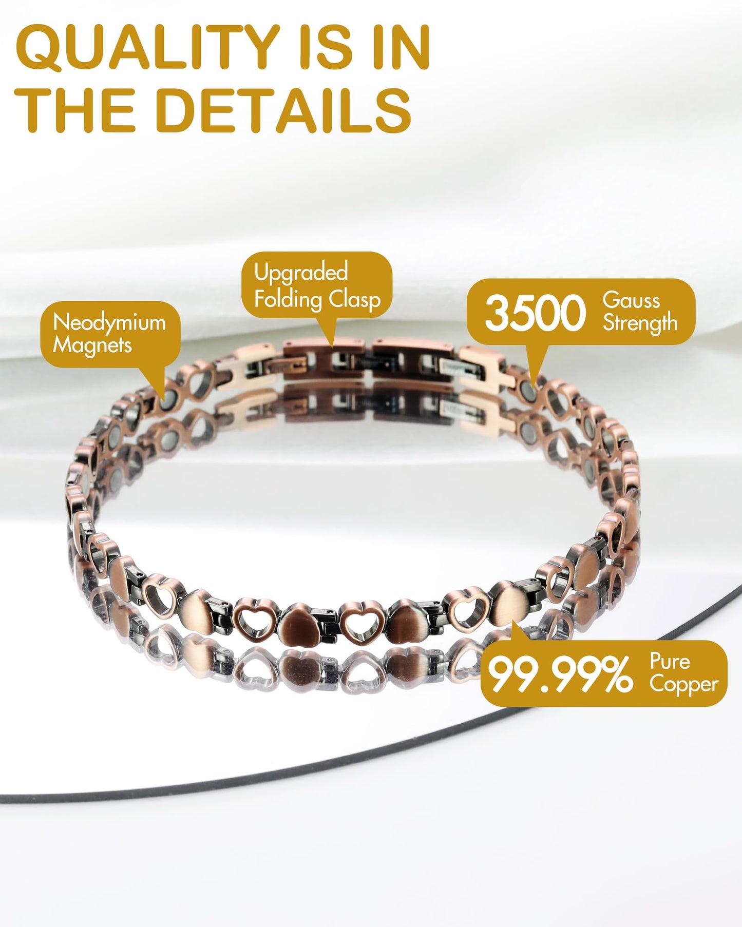 Feraco Copper Ankle Bracelet for Women, 99.99% Pure Copper Magnetic Anklet with 3500 Gauss Neodymium Magnet, Adjustable Jewelry (Heart Shape)