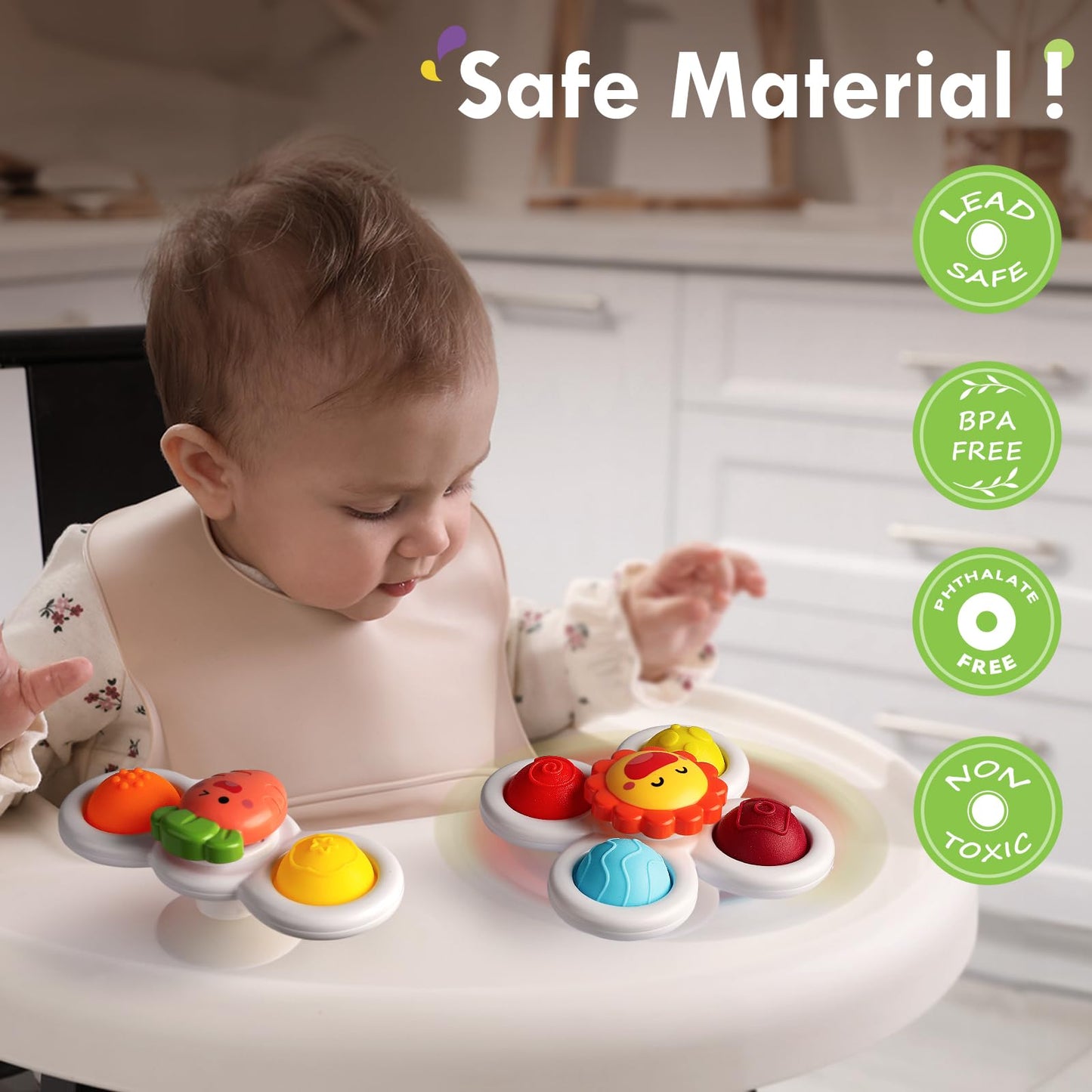 ALASOU 6 PCS Suction Cup Rotating Toys(3 Farm+3 POP) for Infant and Toddlers
