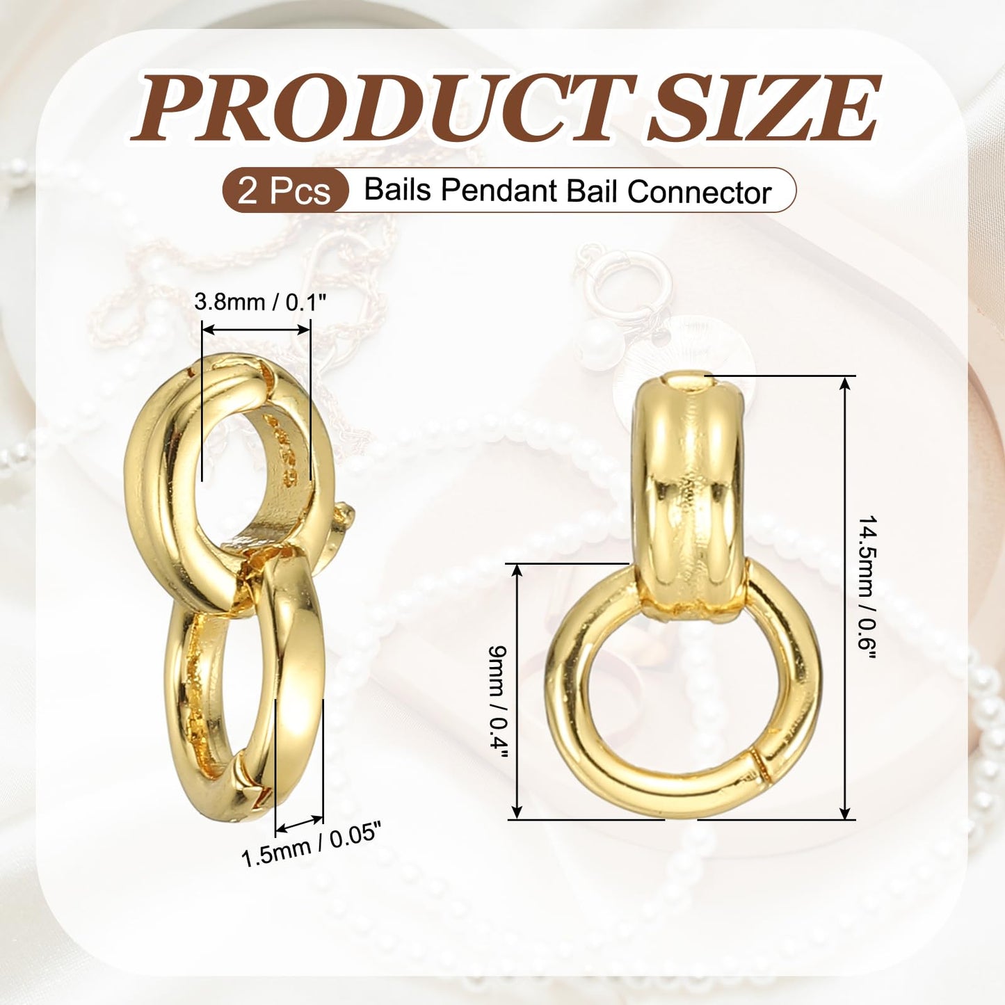 PATIKIL 2 Pcs Bails for Jewelry Making, 14.5mm Pendant Bail Connector Double Bail Clasps for Bracelet Necklace Pendants Dangle Charm DIY Craft, Gold