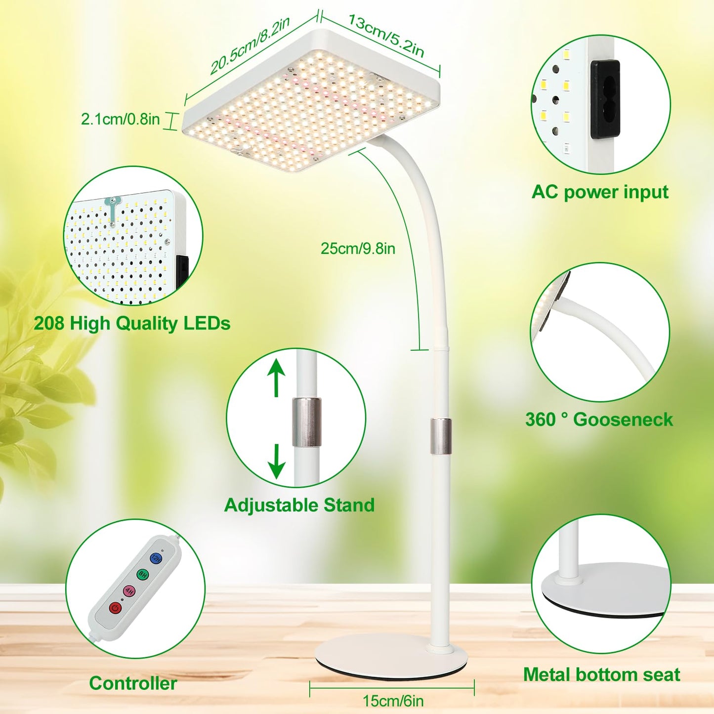 JINHONGTO Tabletop Grow Light, Bright Desk Grow Lights for Seed Starting, Bonsai, Succulent, Cactus, 4/8/12/16/20H Timer, 25 Watt Power Draw, NO Need Adapter, 16"-24" Height, Daisy Chain Function