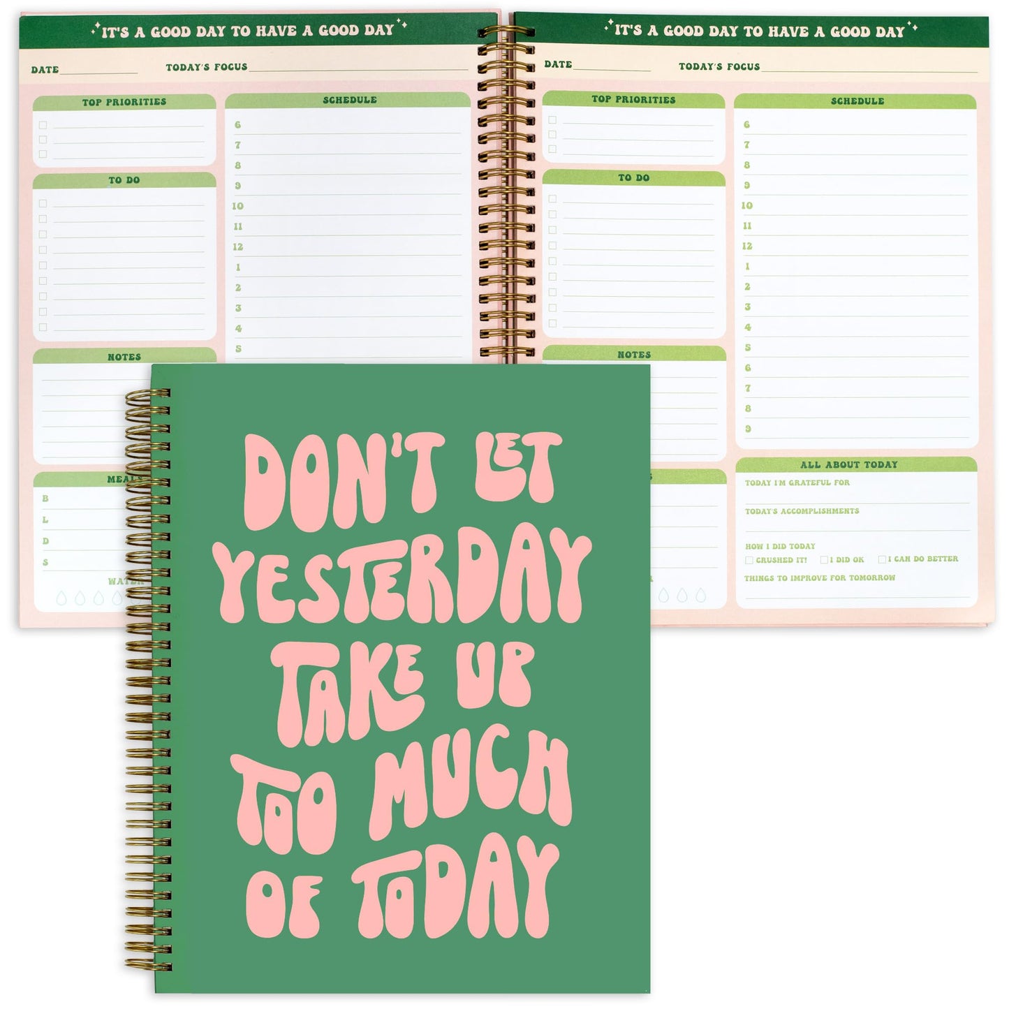 Undated Daily Planner Notebook 7.75x10, Cute Planner Notebook, Pink Green To Do List Notebook, Large Hardcover Spiral Schedule Notebook Planner, Inspirational Quote Planner Students Girls Teens